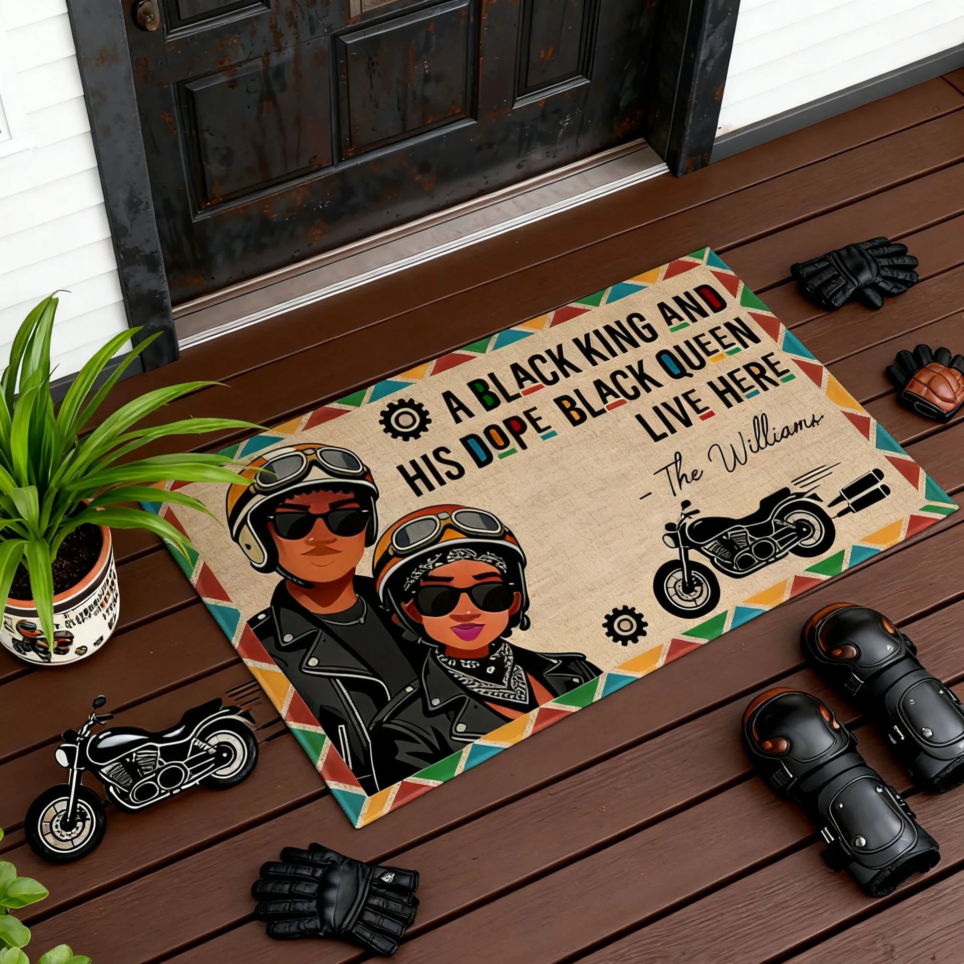 Personalized Biker Couple Doormat Custom Family Name Motorcycle Lovers Welcome Mat Home Decor