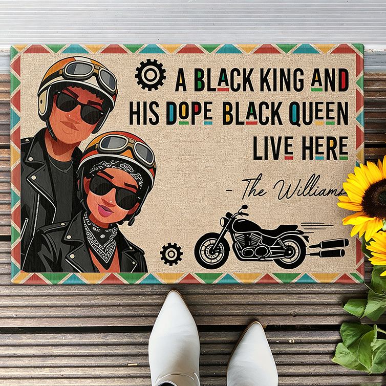 Personalized Biker Couple Doormat Custom Family Name Motorcycle Lovers Welcome Mat Home Decor