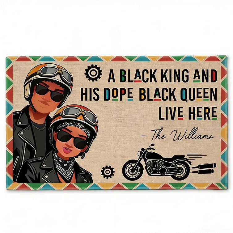 Personalized Biker Couple Doormat Custom Family Name Motorcycle Lovers Welcome Mat Home Decor