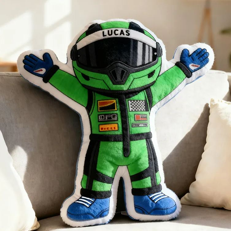 Personalized Victorious Cheering Racer Throw Pillow Custom Name Design Cushion Gift for Racers and Racing Lovers