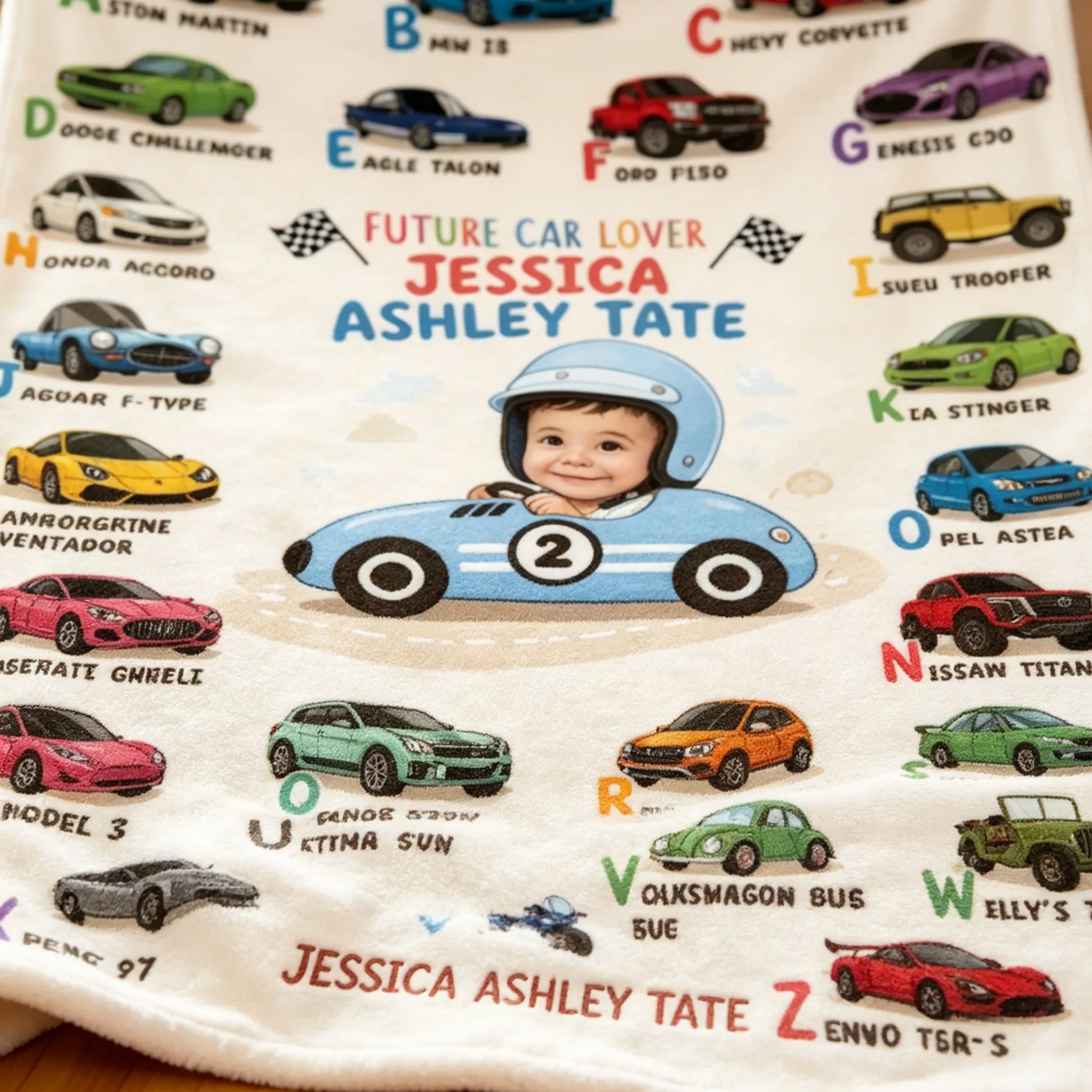 [Copy]Personalized Race Car Baby First Year Journey Blanket Custom Photo Milestone Blanket