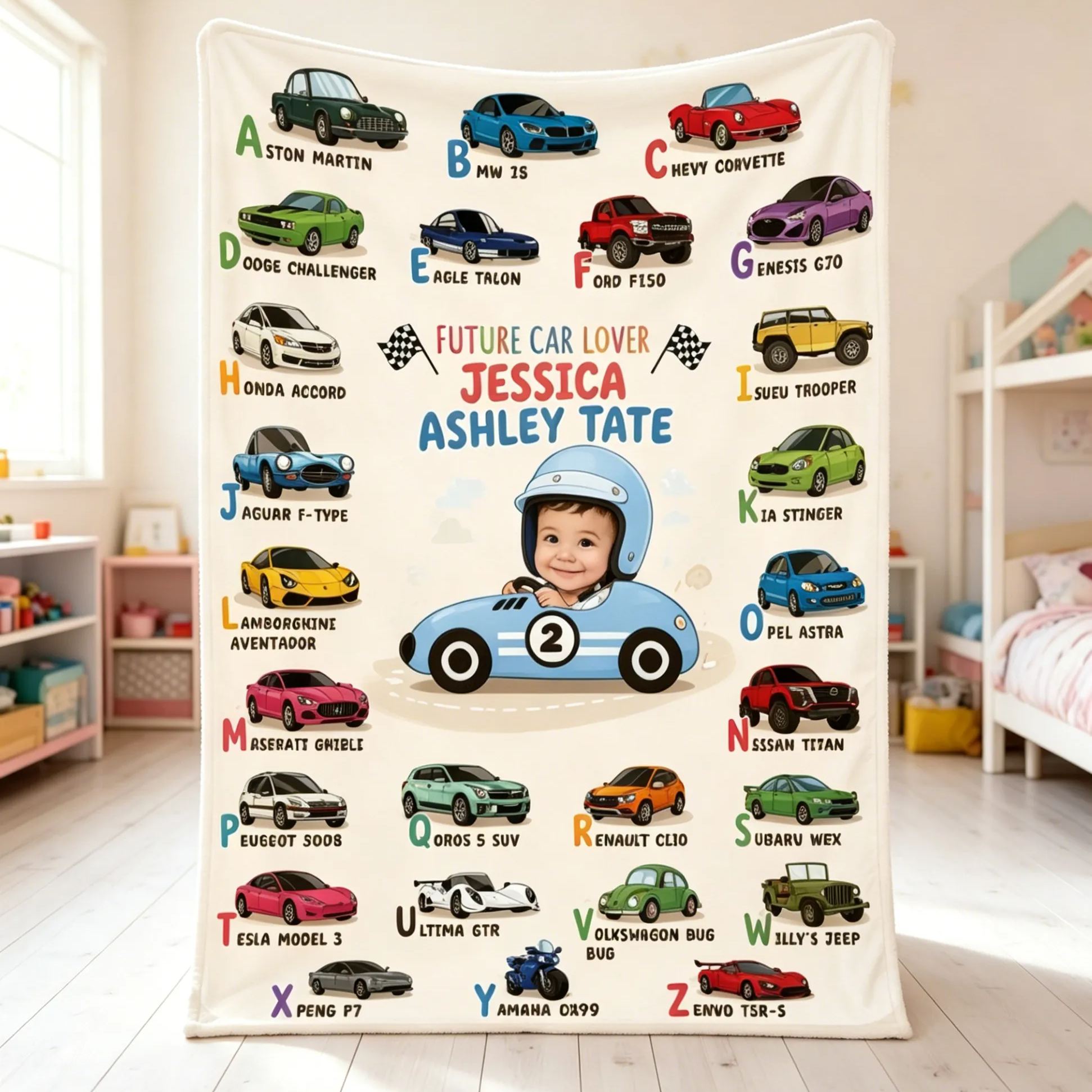 [Copy]Personalized Race Car Baby First Year Journey Blanket Custom Photo Milestone Blanket