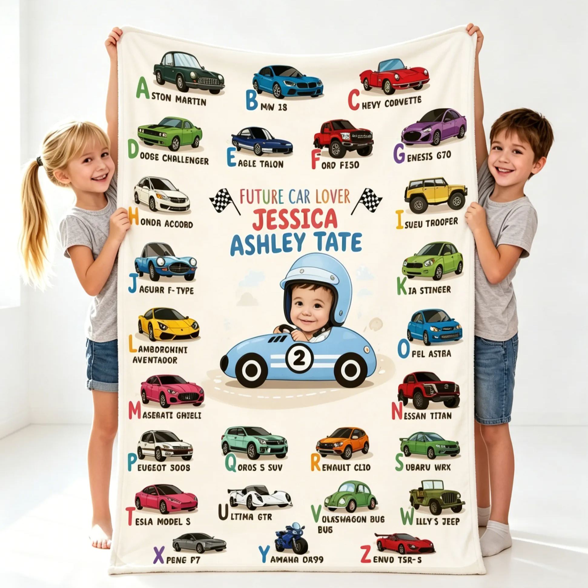[Copy]Personalized Race Car Baby First Year Journey Blanket Custom Photo Milestone Blanket