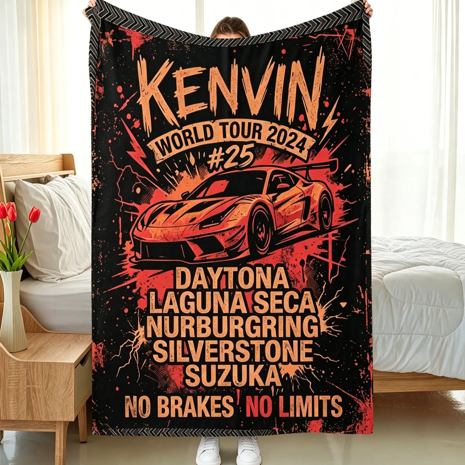 [Copy]Personalized Future Car Lover Baby Blanket Custom Name Alphabet Cars Nursery Gift