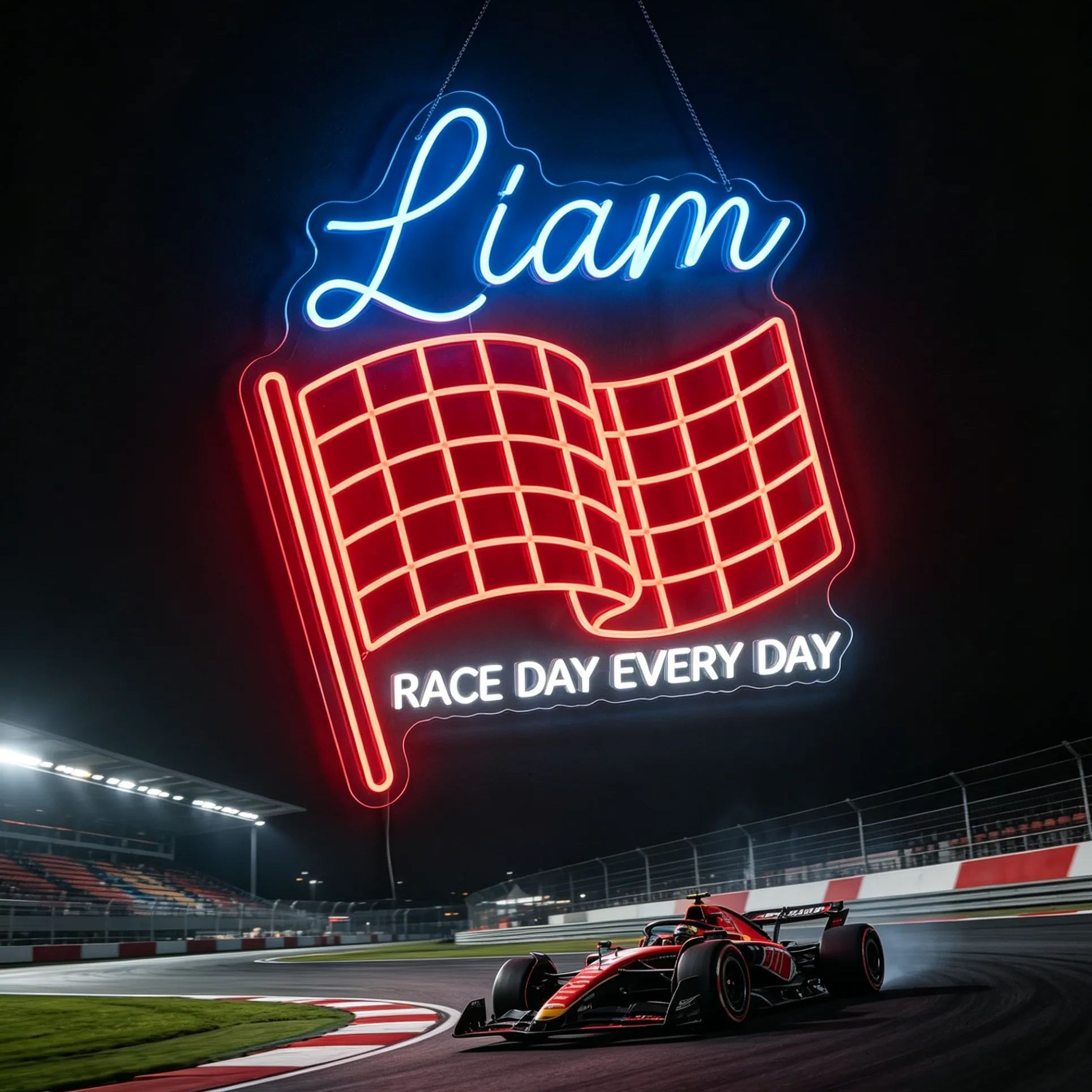 Personalized Checkered Racing Flag Personalized Name LED Neon Wall Sign For Garage Decor