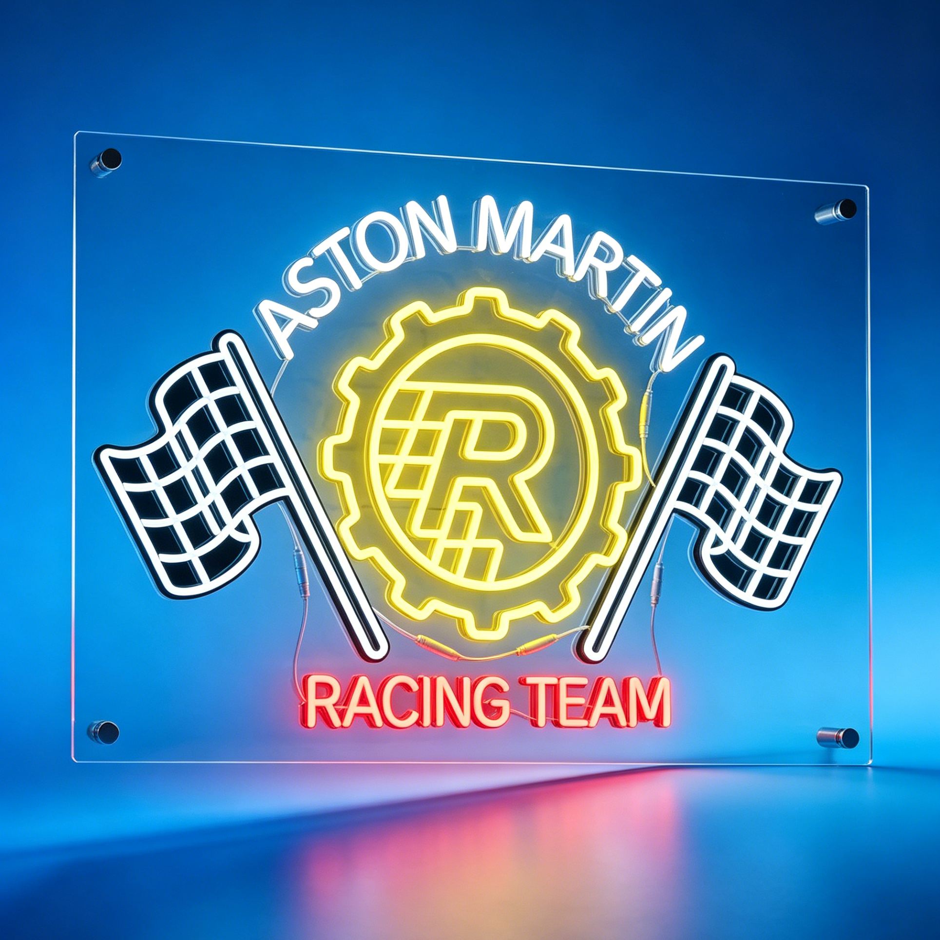 Personalized Racing Team Checkered Flag LED Neon Sign Personalized Garage Wall Decor For Car Fans