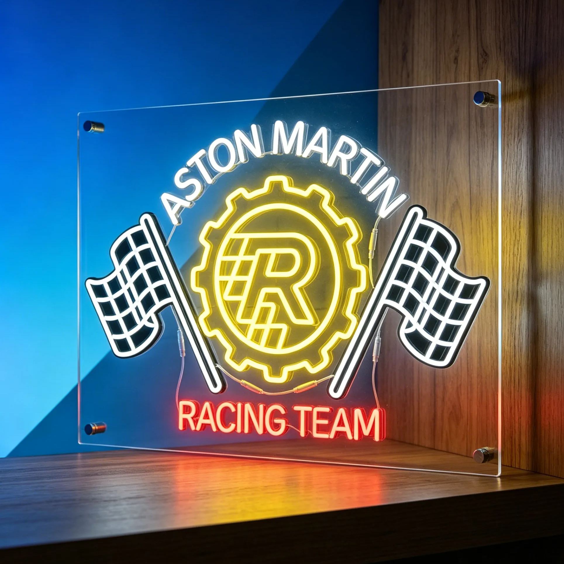 Personalized Racing Team Checkered Flag LED Neon Sign Personalized Garage Wall Decor For Car Fans
