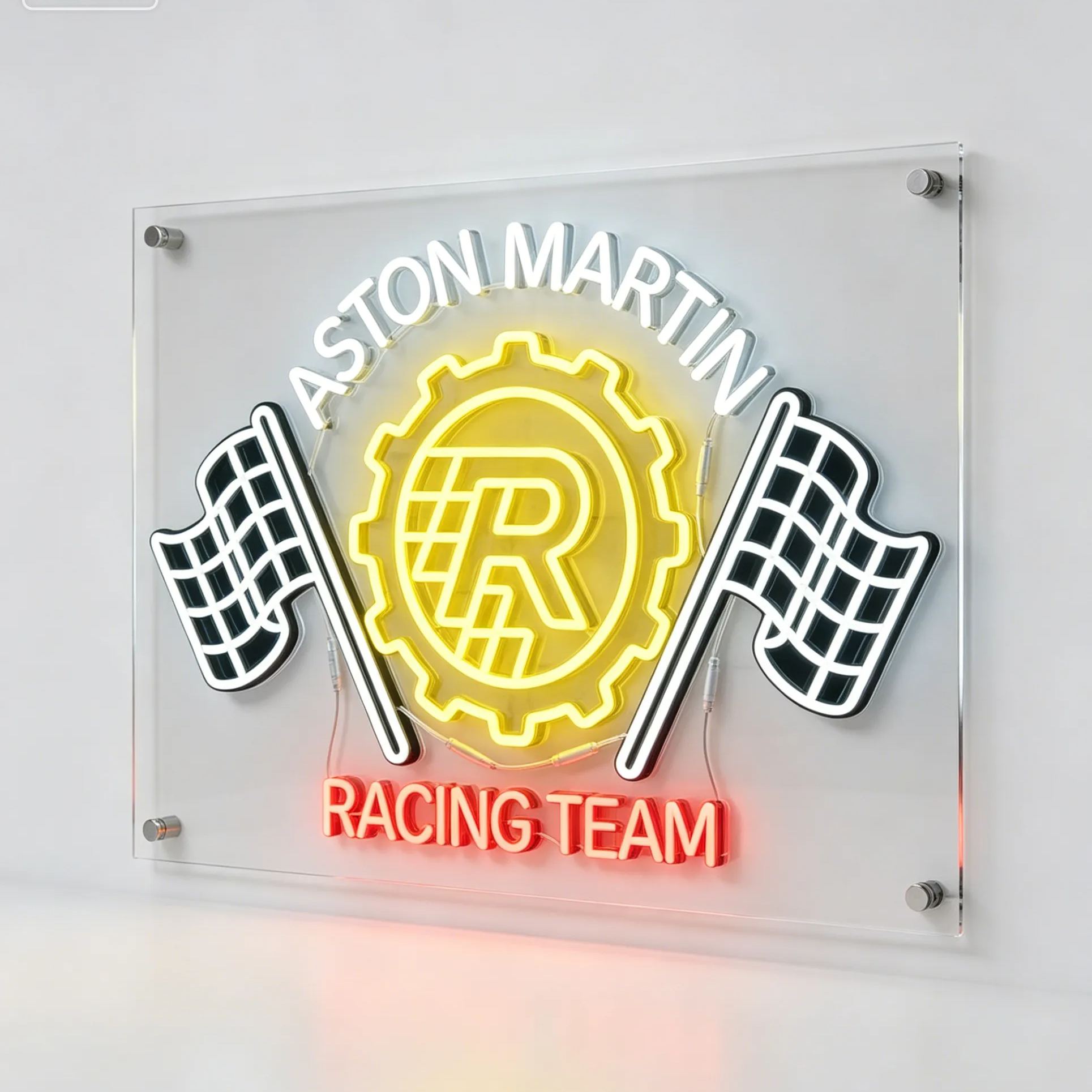 Personalized Racing Team Checkered Flag LED Neon Sign Personalized Garage Wall Decor For Car Fans