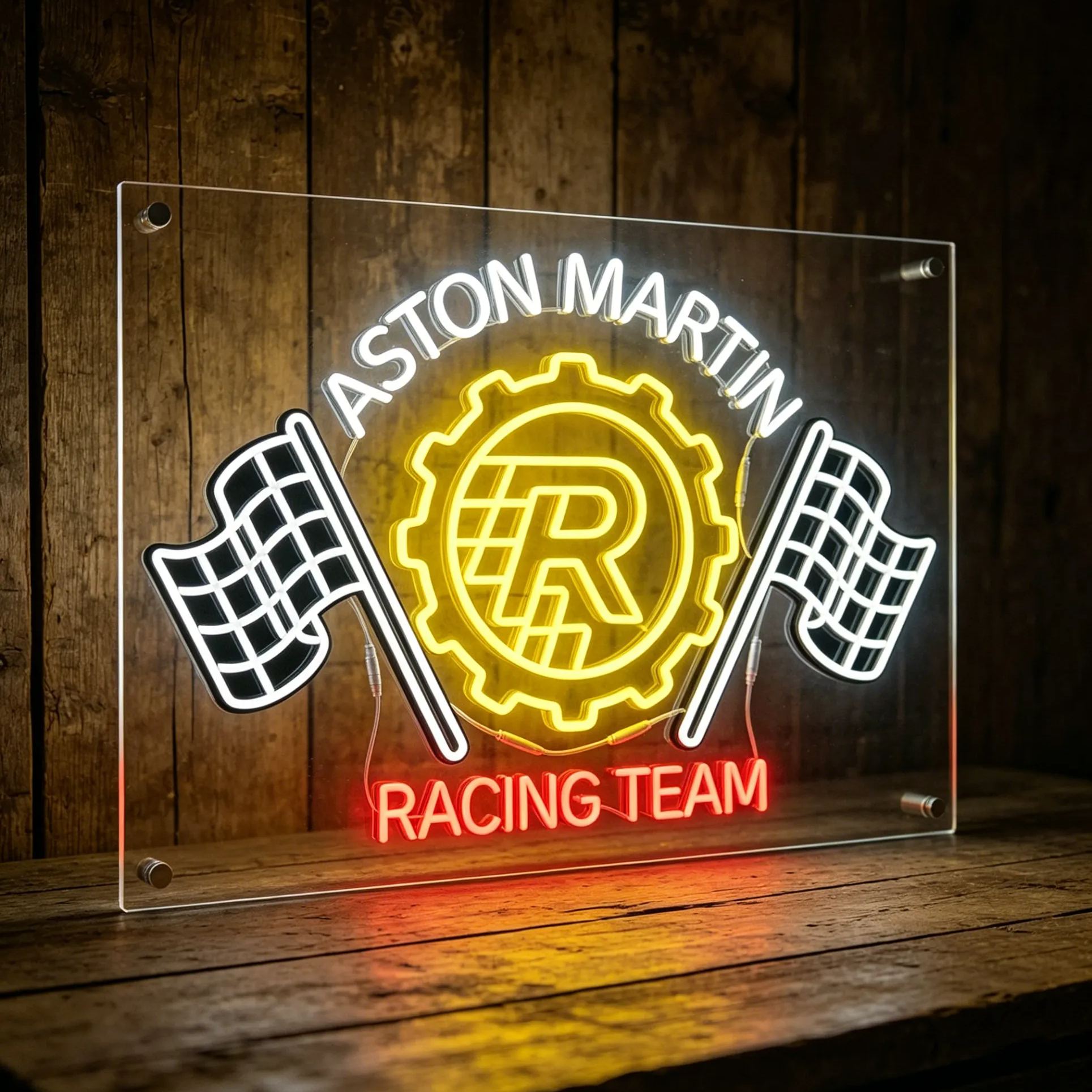 Personalized Racing Team Checkered Flag LED Neon Sign Personalized Garage Wall Decor For Car Fans