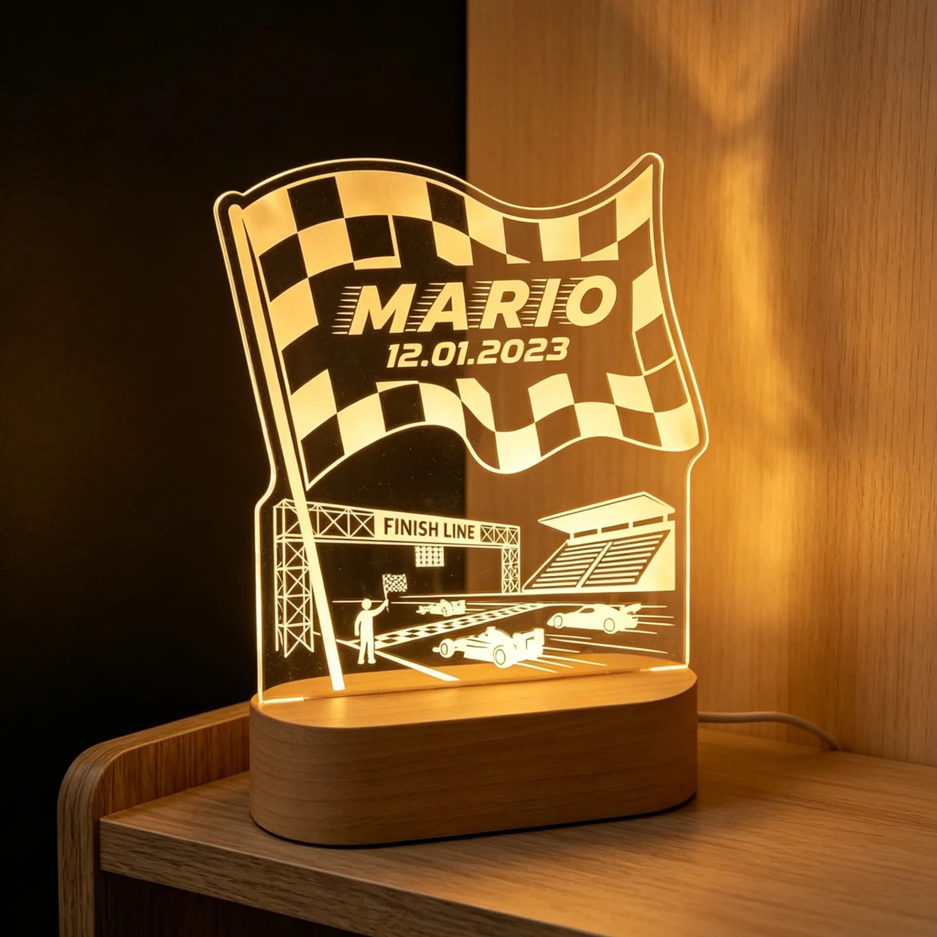 [Copy]Personalized Biker Skull Helmet Acrylic LED Night Light Personalized Name Date Lamp For Motorcycle Fans