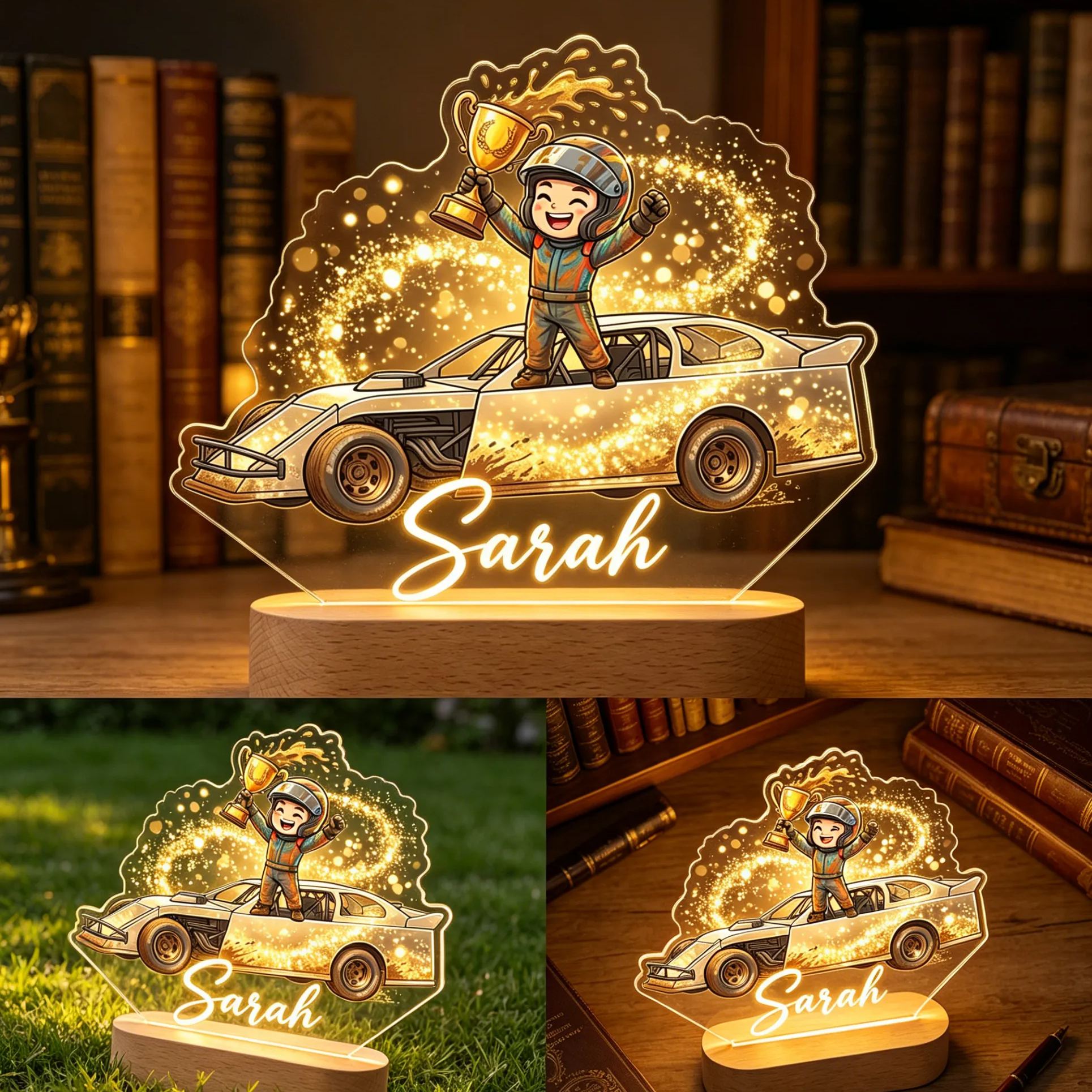 [Copy]Personalized Checkered Flag Race Track Acrylic LED Night Light Personalized Name Date Lamp For Kids Racing Fans