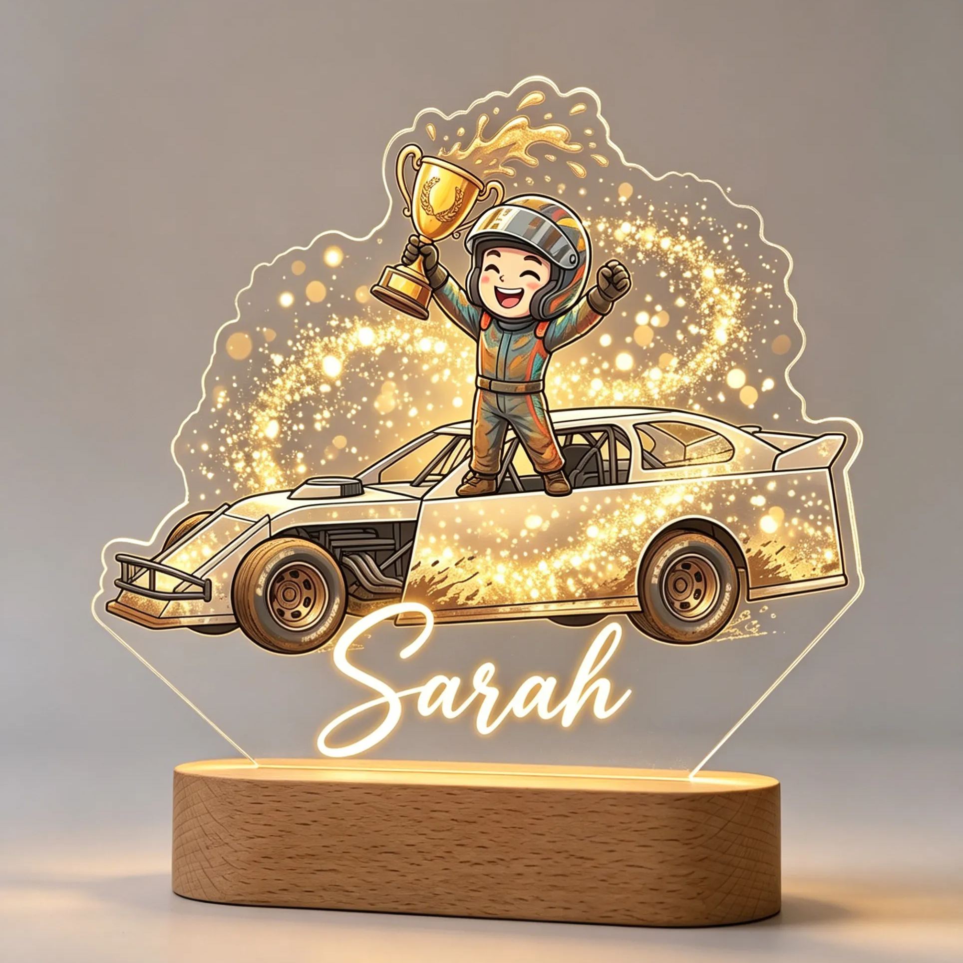 [Copy]Personalized Checkered Flag Race Track Acrylic LED Night Light Personalized Name Date Lamp For Kids Racing Fans
