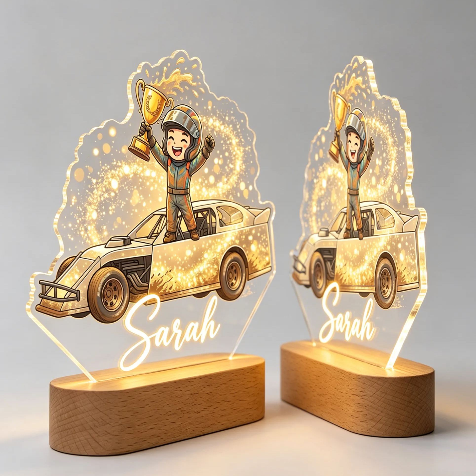 [Copy]Personalized Checkered Flag Race Track Acrylic LED Night Light Personalized Name Date Lamp For Kids Racing Fans