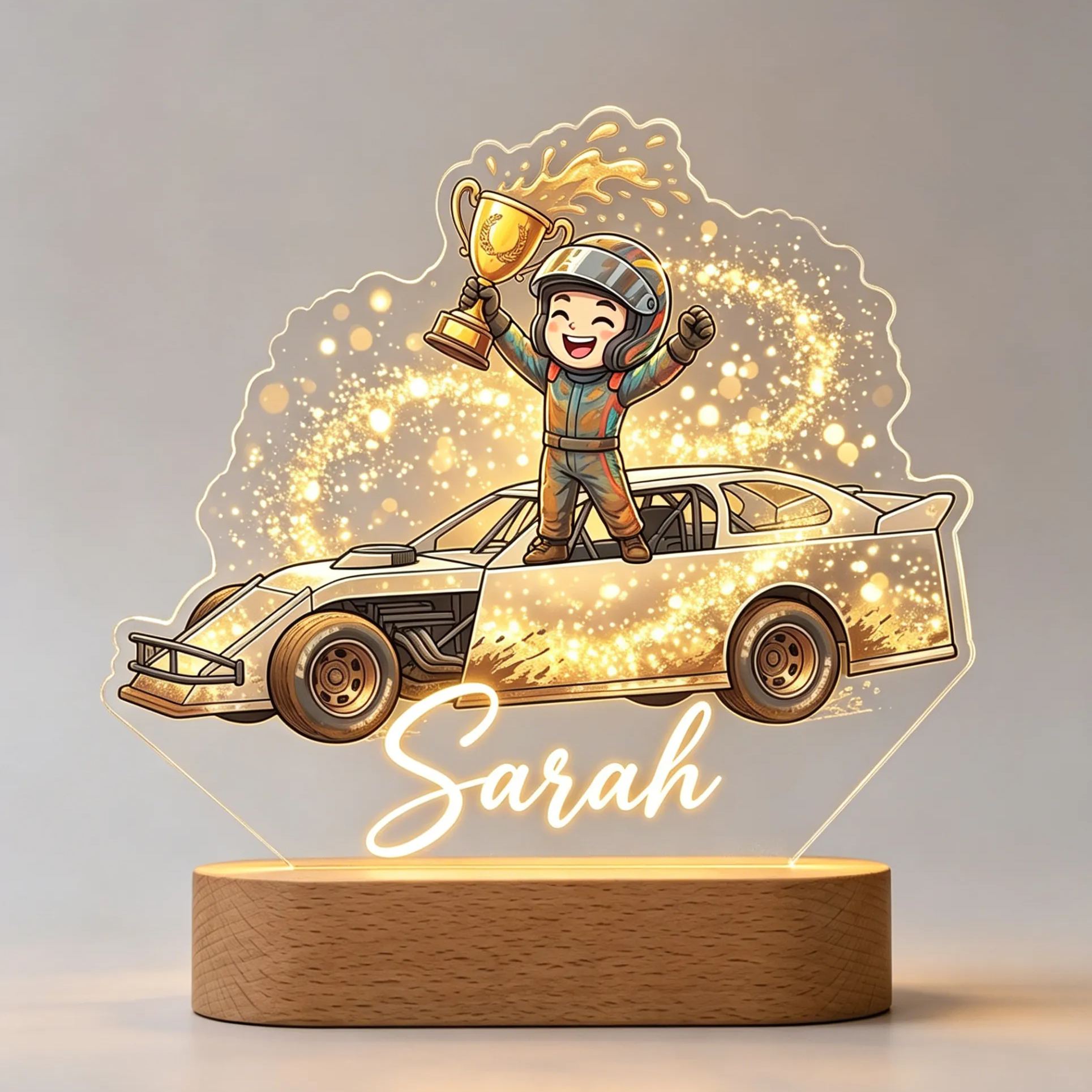 [Copy]Personalized Checkered Flag Race Track Acrylic LED Night Light Personalized Name Date Lamp For Kids Racing Fans
