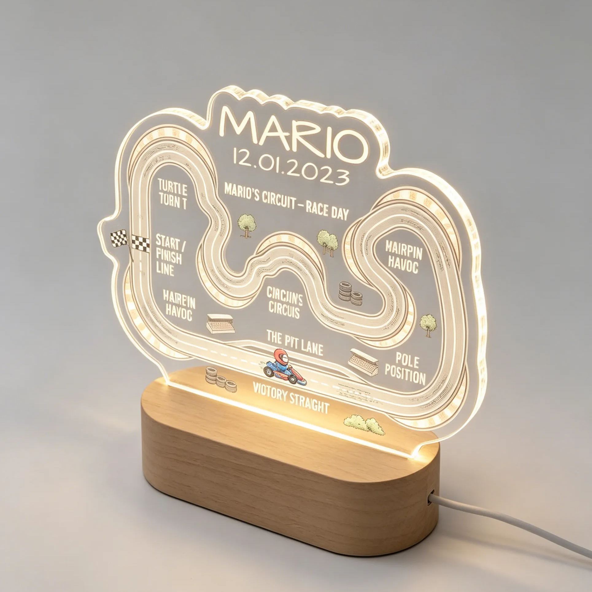 [Copy]Personalized Cartoon Race Car Champion Racer Acrylic LED Night Light Personalized Name Lamp For Kids Racing Fans
