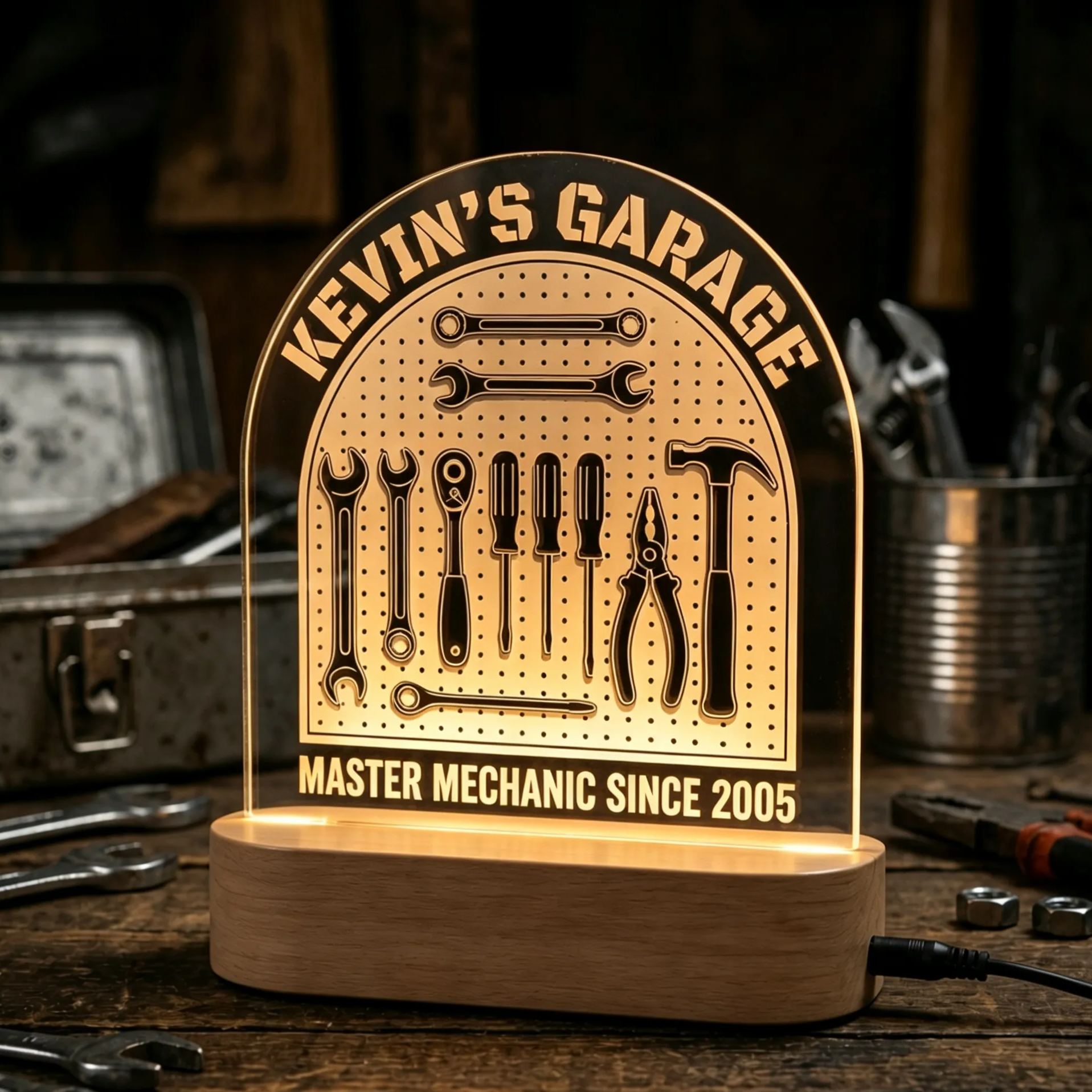 Personalized Garage Mechanic Tools Acrylic LED Night Light For Car Workshop Decor
