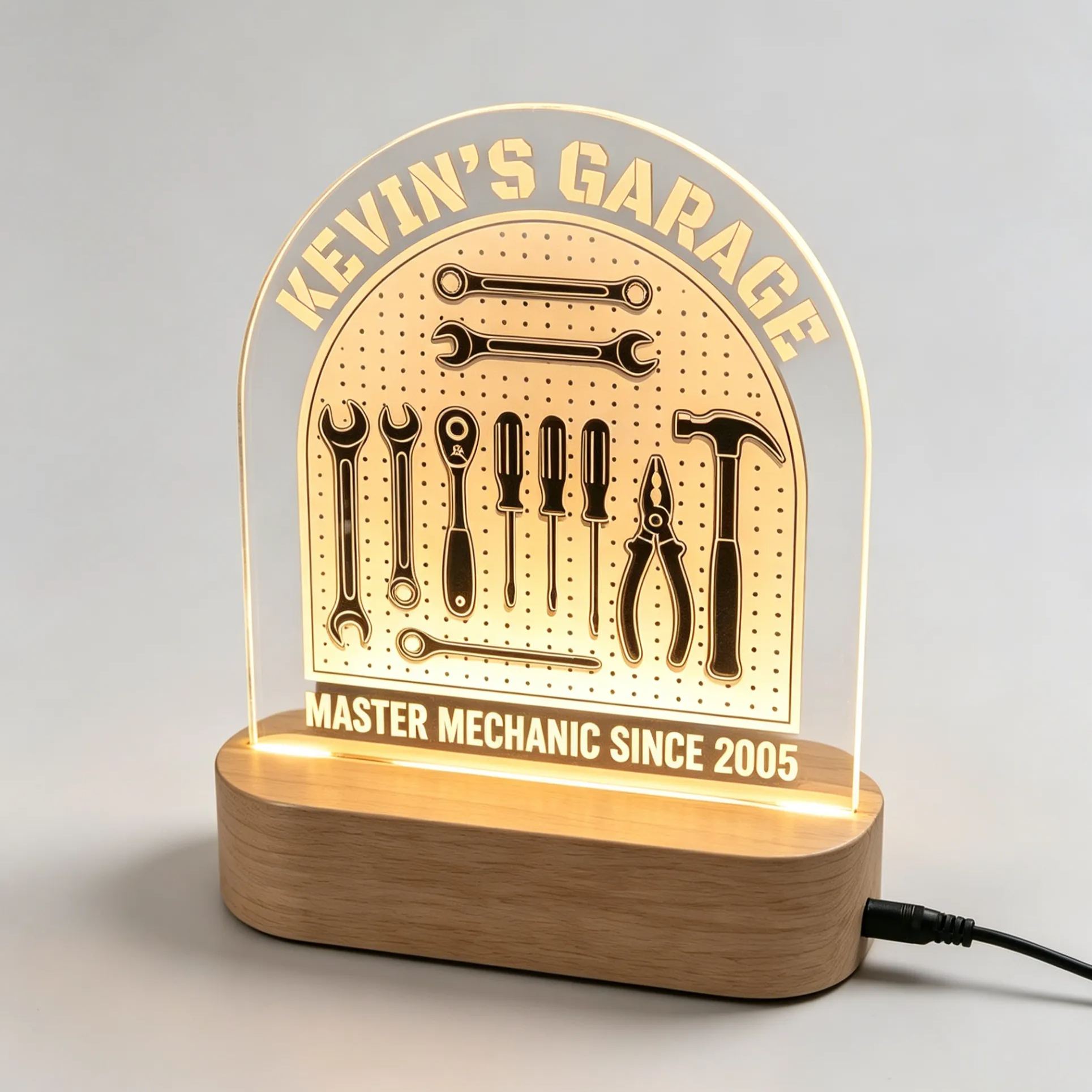 Personalized Garage Mechanic Tools Acrylic LED Night Light For Car Workshop Decor