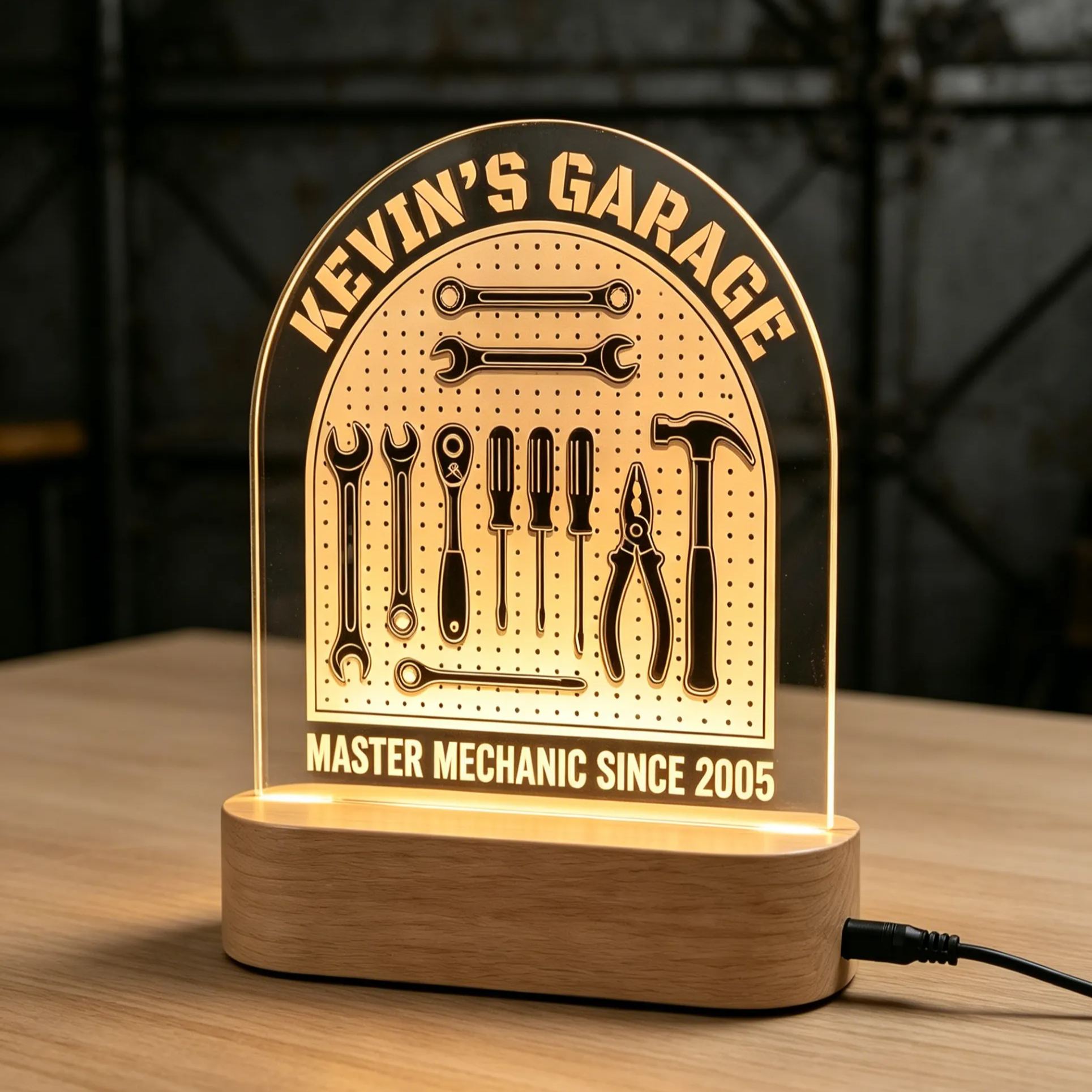 Personalized Garage Mechanic Tools Acrylic LED Night Light For Car Workshop Decor