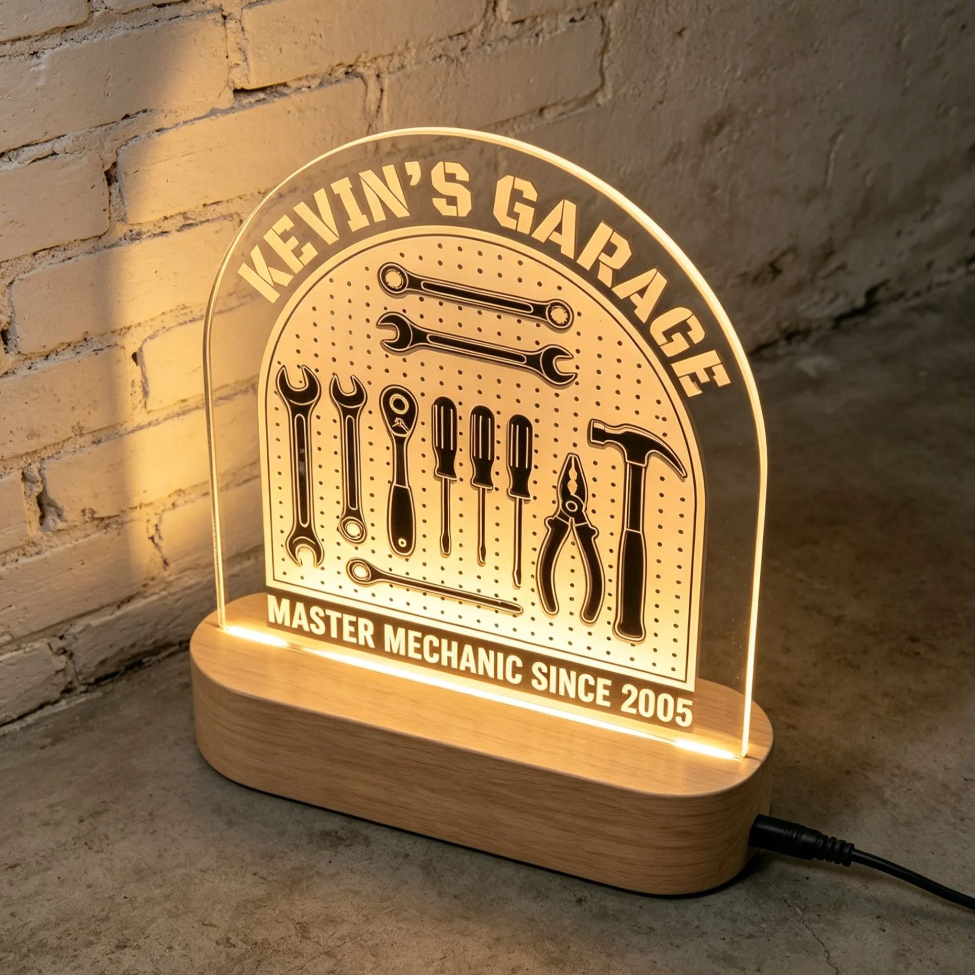 Personalized Garage Mechanic Tools Acrylic LED Night Light For Car Workshop Decor