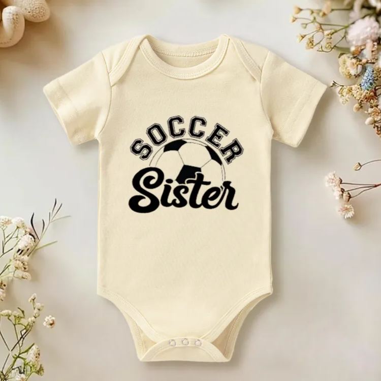 Personalized Double Sided Soccer Baby Onesie with Editable Front Title and Custom Name And Number on Back  Soft Cotton Fabric