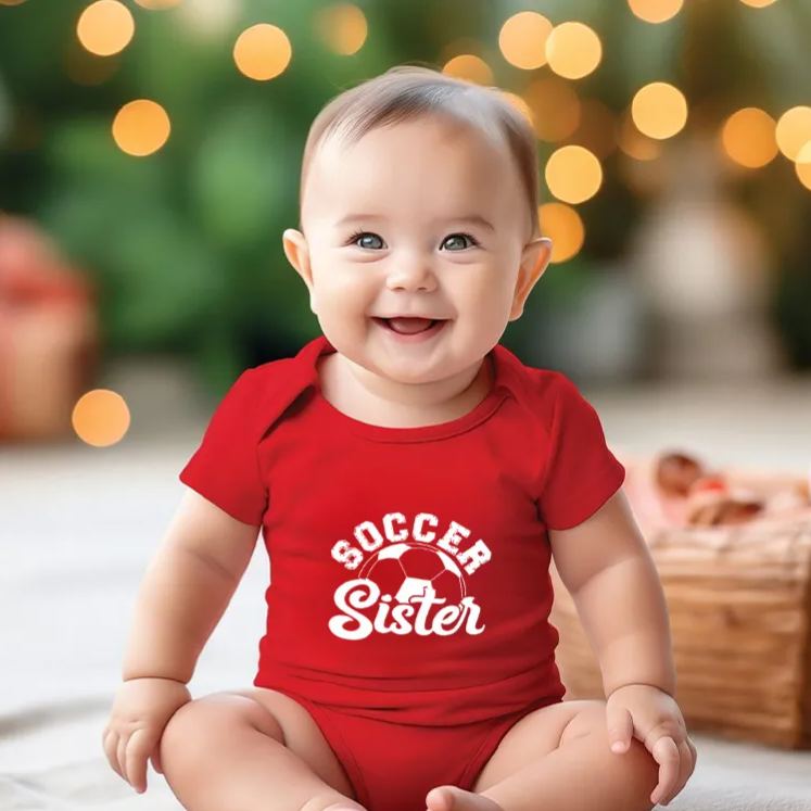 Personalized Double Sided Soccer Baby Onesie with Editable Front Title and Custom Name And Number on Back  Soft Cotton Fabric