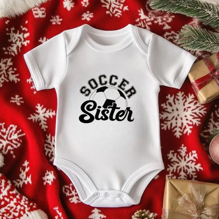 Personalized Double Sided Soccer Baby Onesie with Editable Front Title and Custom Name And Number on Back  Soft Cotton Fabric