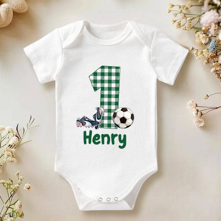 Personalized Soccer Baby Romper Custom Soccer Baby Bodysuit Baby Boy Soccer Outfit Game Day Baby Romper Sports Baby Gift