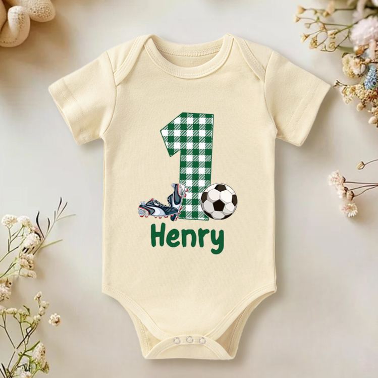 Personalized Soccer Baby Romper Custom Soccer Baby Bodysuit Baby Boy Soccer Outfit Game Day Baby Romper Sports Baby Gift