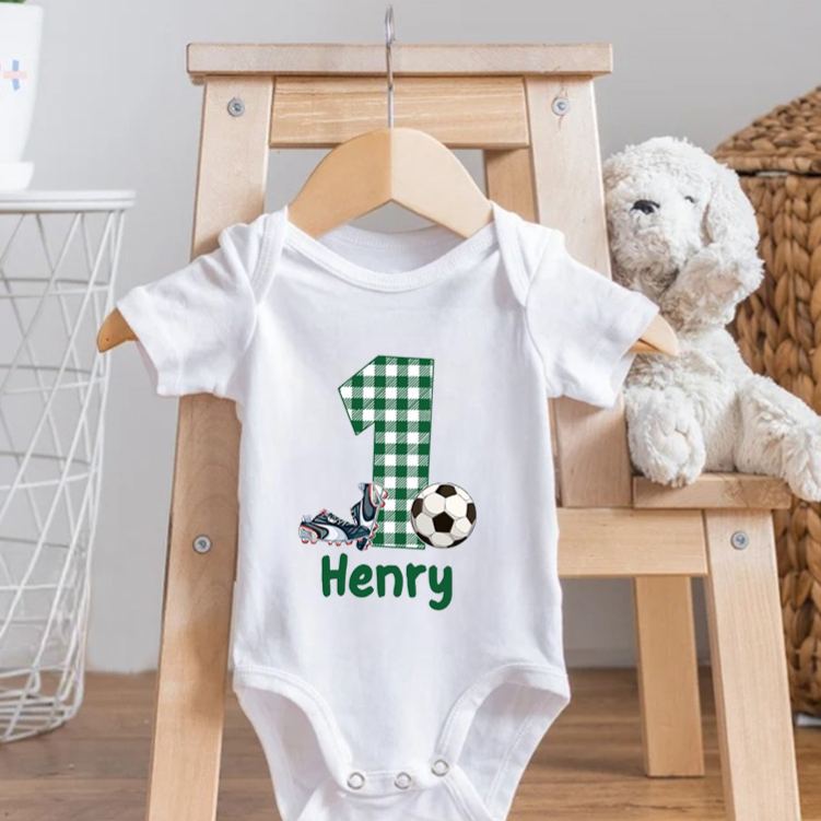 Personalized Soccer Baby Romper Custom Soccer Baby Bodysuit Baby Boy Soccer Outfit Game Day Baby Romper Sports Baby Gift