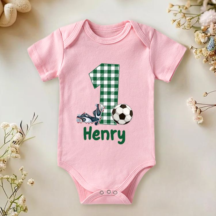 Personalized Soccer Baby Romper Custom Soccer Baby Bodysuit Baby Boy Soccer Outfit Game Day Baby Romper Sports Baby Gift