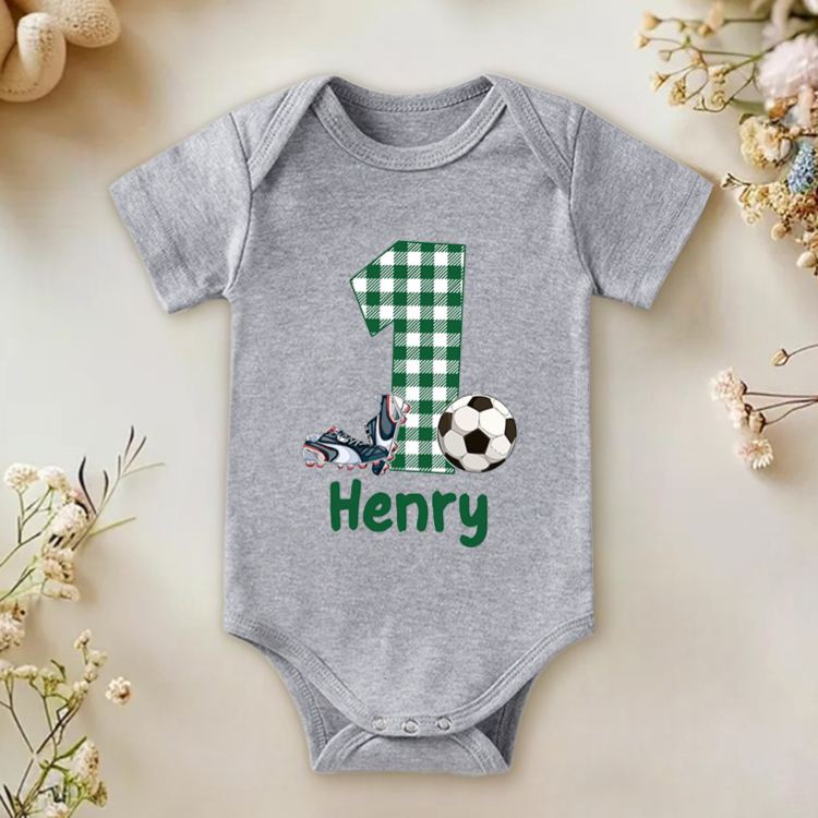 Personalized Soccer Baby Romper Custom Soccer Baby Bodysuit Baby Boy Soccer Outfit Game Day Baby Romper Sports Baby Gift