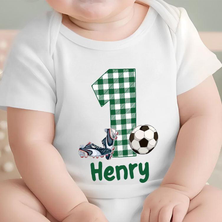 Personalized Soccer Baby Romper Custom Soccer Baby Bodysuit Baby Boy Soccer Outfit Game Day Baby Romper Sports Baby Gift