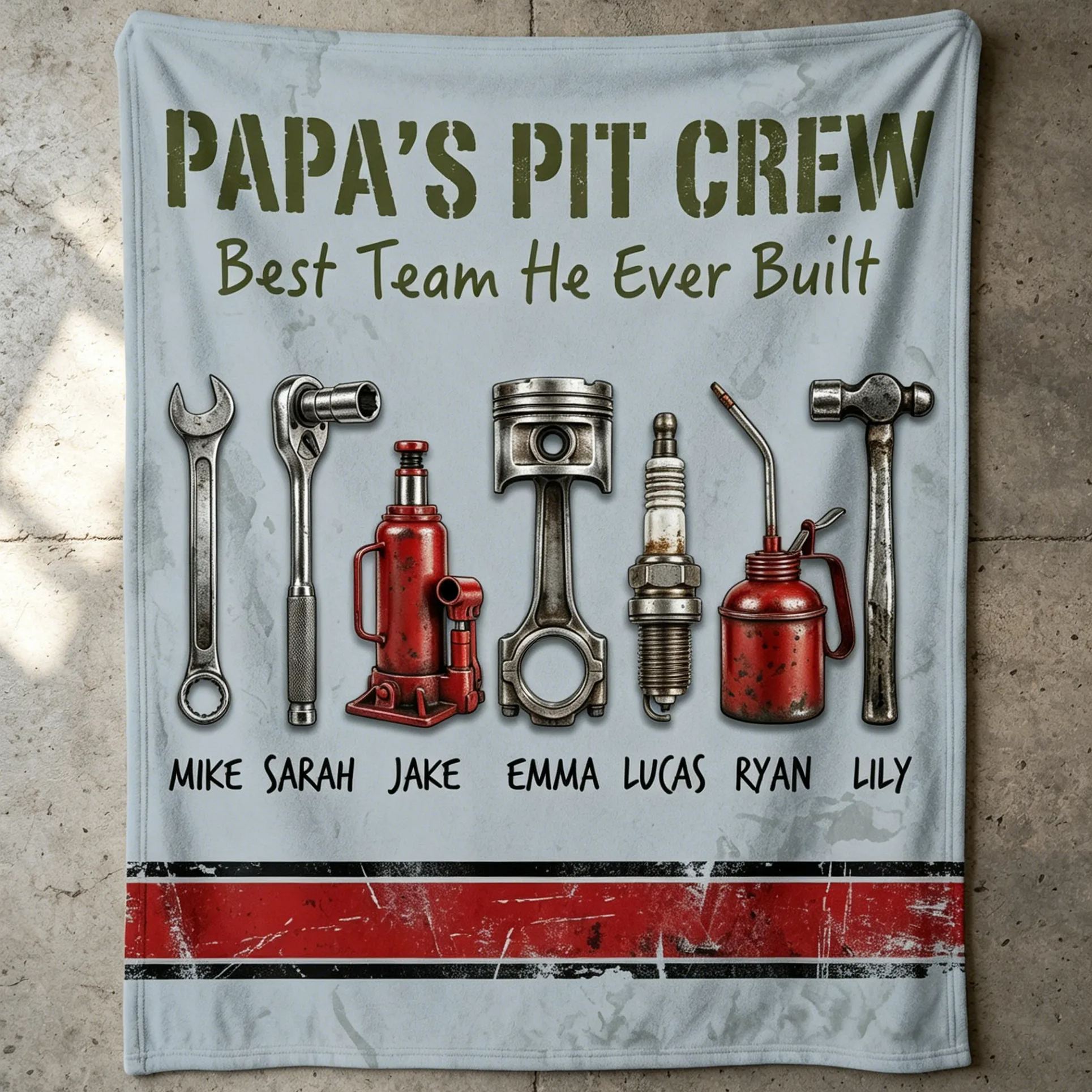 [Copy]Personalized  Grandpa's Racing Team Family Helmet Checkered Flag Personalized Fleece Blanket
