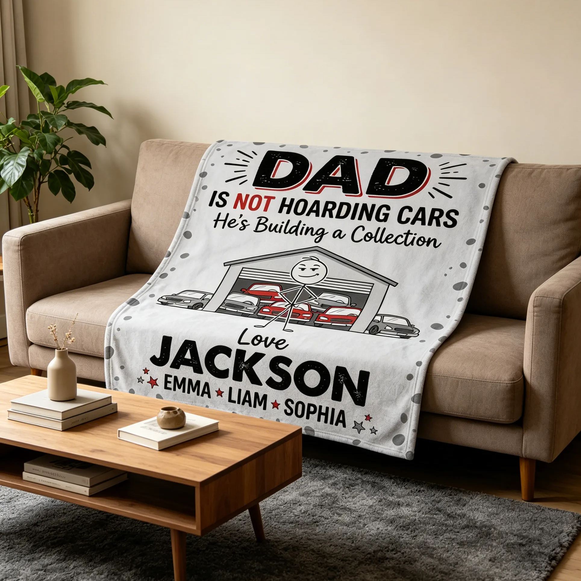 Personalized Funny Car Collector Dad Personalized Family Names Fleece Blanket For Auto Lover Fathers