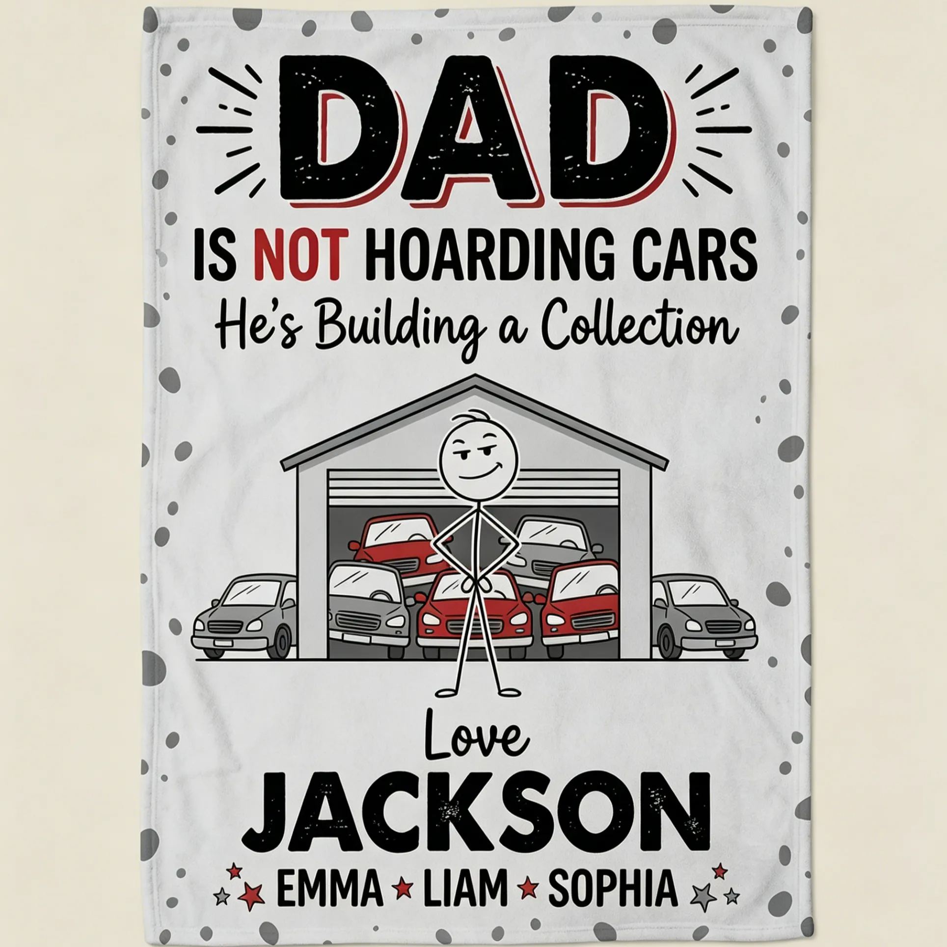 Personalized Funny Car Collector Dad Personalized Family Names Fleece Blanket For Auto Lover Fathers