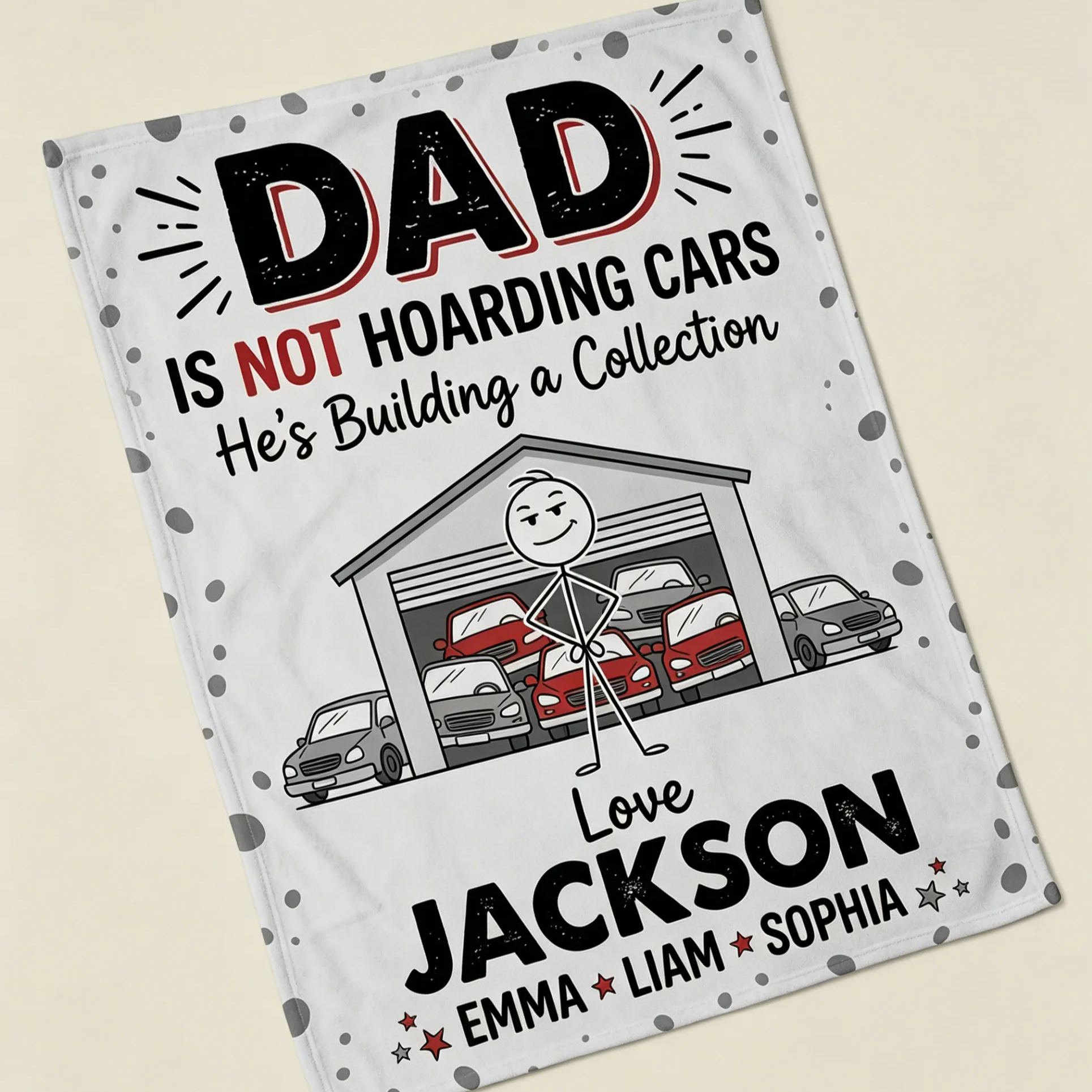 Personalized Funny Car Collector Dad Personalized Family Names Fleece Blanket For Auto Lover Fathers