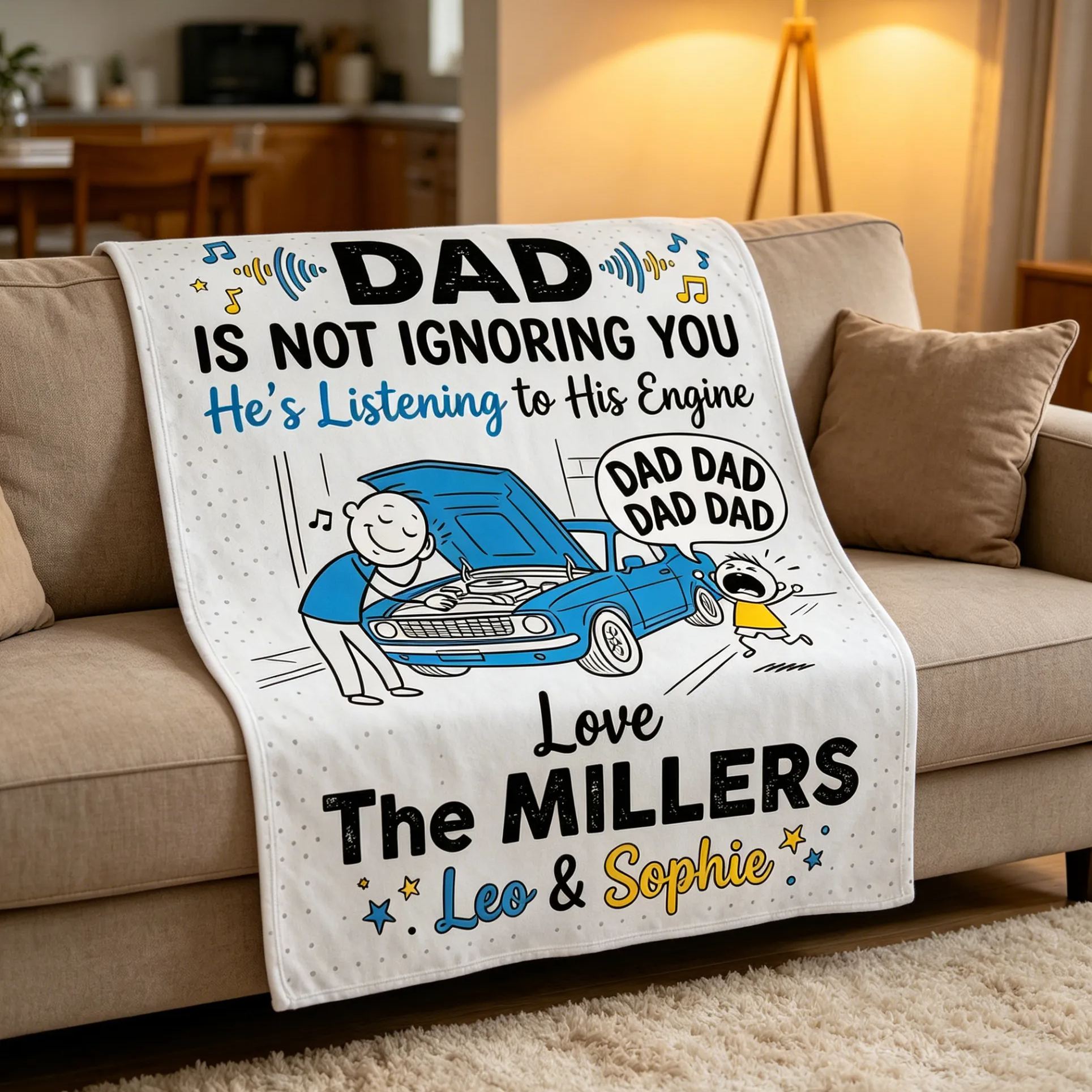 [Copy]Personalized Funny Truck Lover Dad Personalized Family Name Fleece Blanket