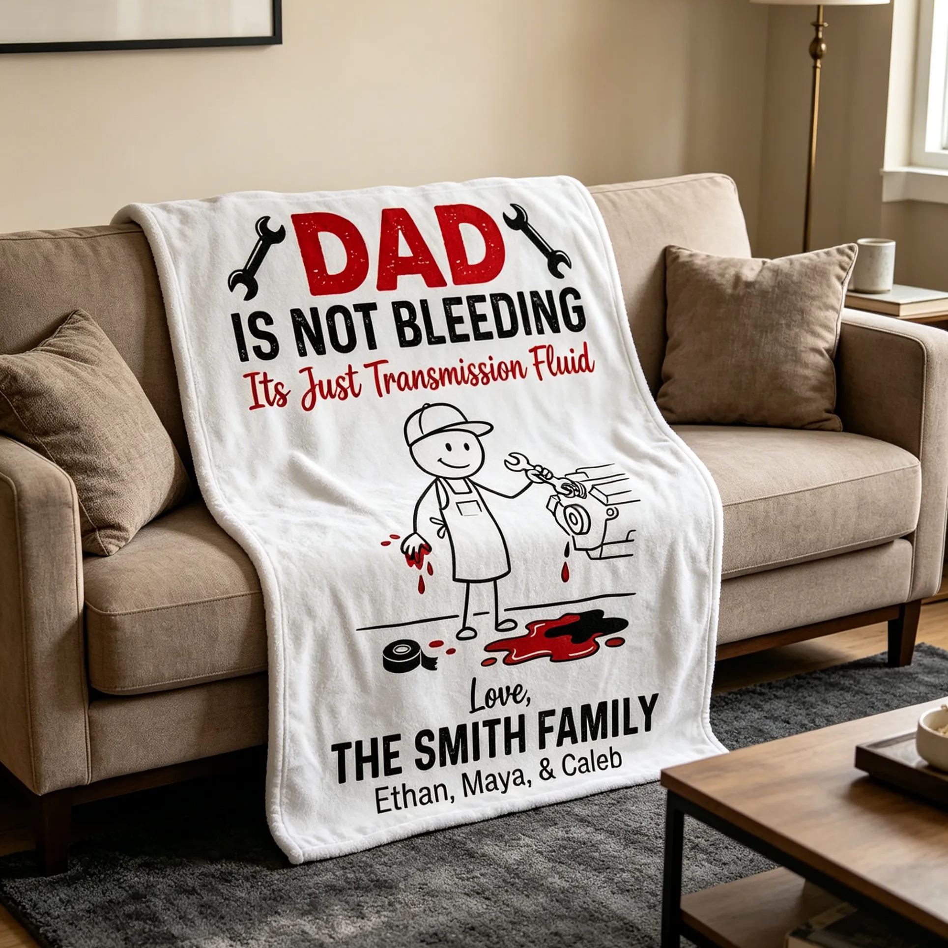 [Copy]Personalized Funny Mechanic Dad Work Cologne Personalized Family Name Fleece Blanket