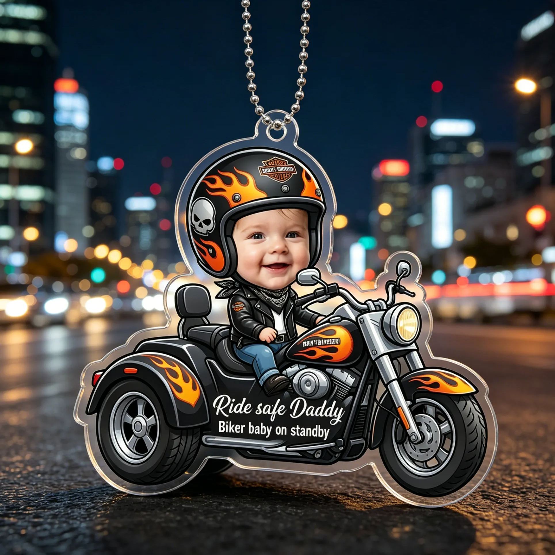 [Copy]Personalized Photo Drive Safe Daddy Race Car Baby Face Rearview Mirror Car Ornament