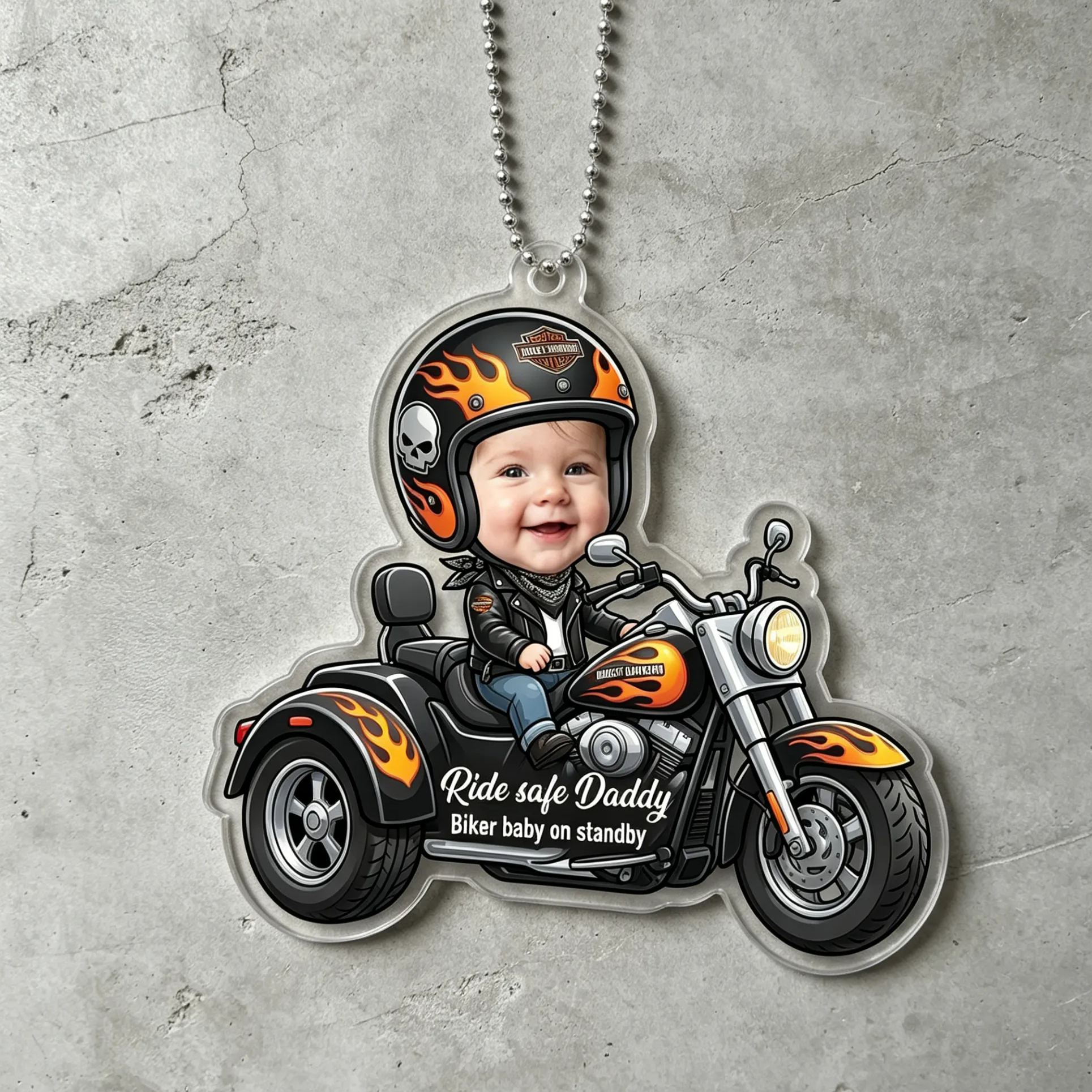 [Copy]Personalized Photo Drive Safe Daddy Race Car Baby Face Rearview Mirror Car Ornament