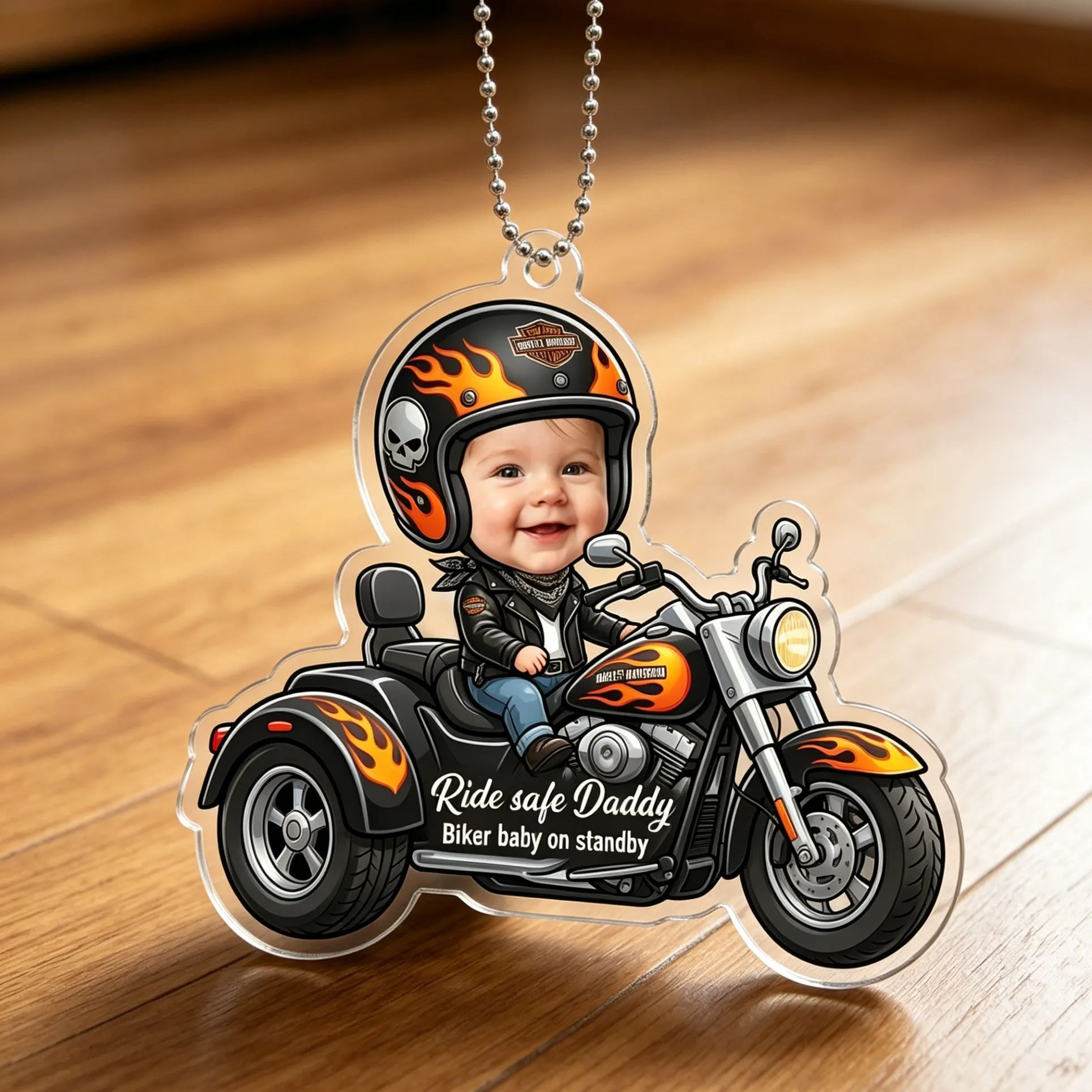 [Copy]Personalized Photo Drive Safe Daddy Race Car Baby Face Rearview Mirror Car Ornament