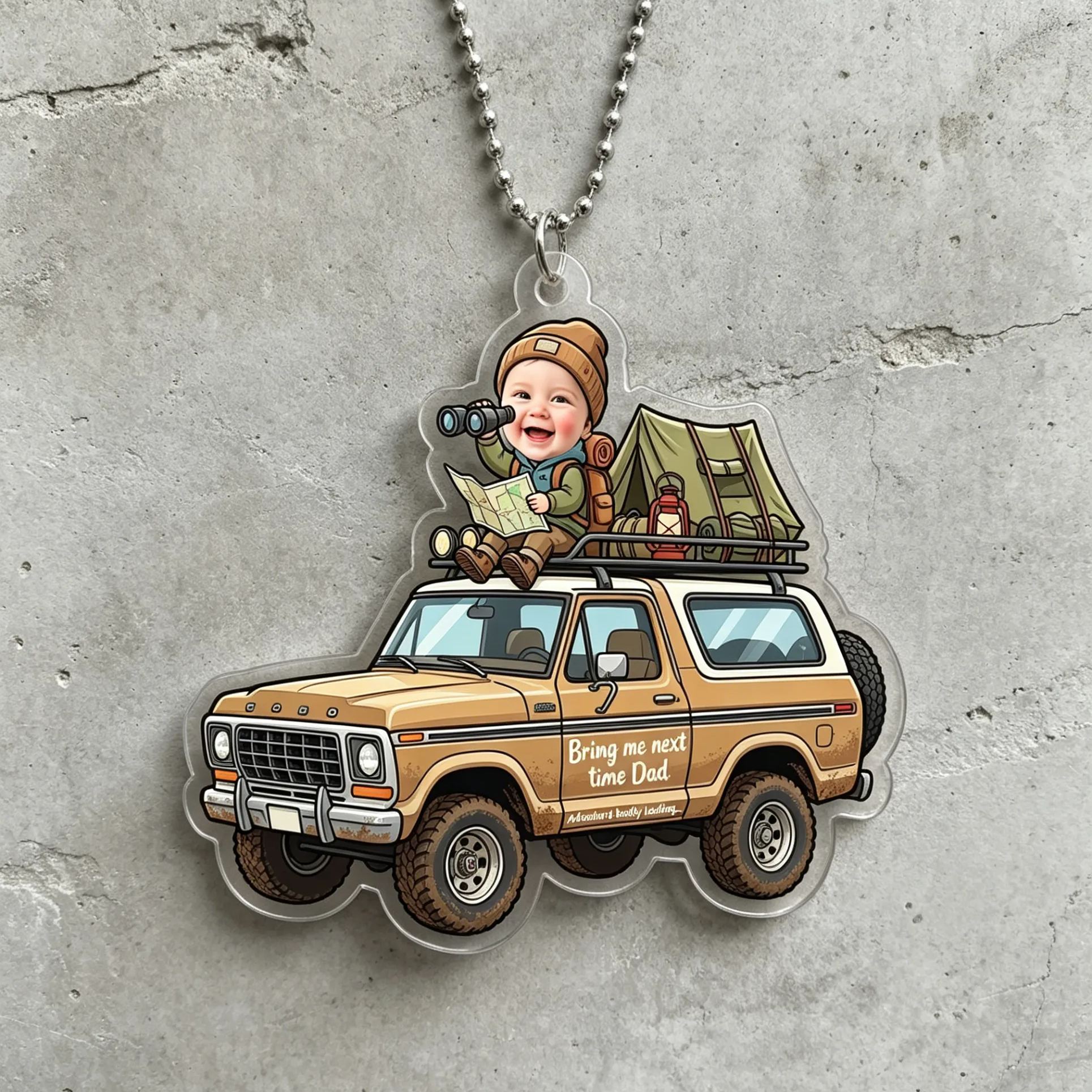 [Copy]Personalized Photo Drive Safe Daddy Race Car Baby Face Rearview Mirror Car Ornament