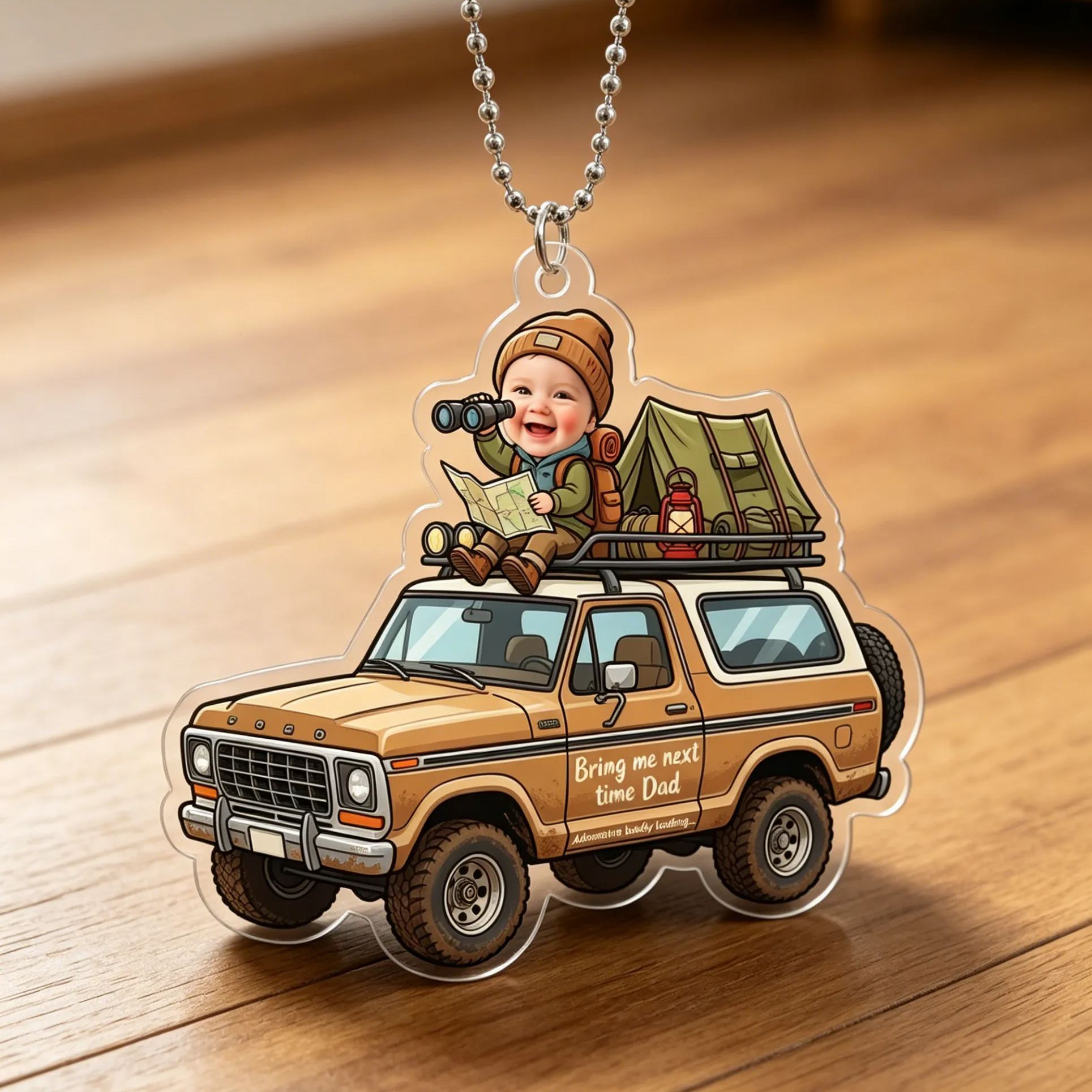 [Copy]Personalized Photo Drive Safe Daddy Race Car Baby Face Rearview Mirror Car Ornament