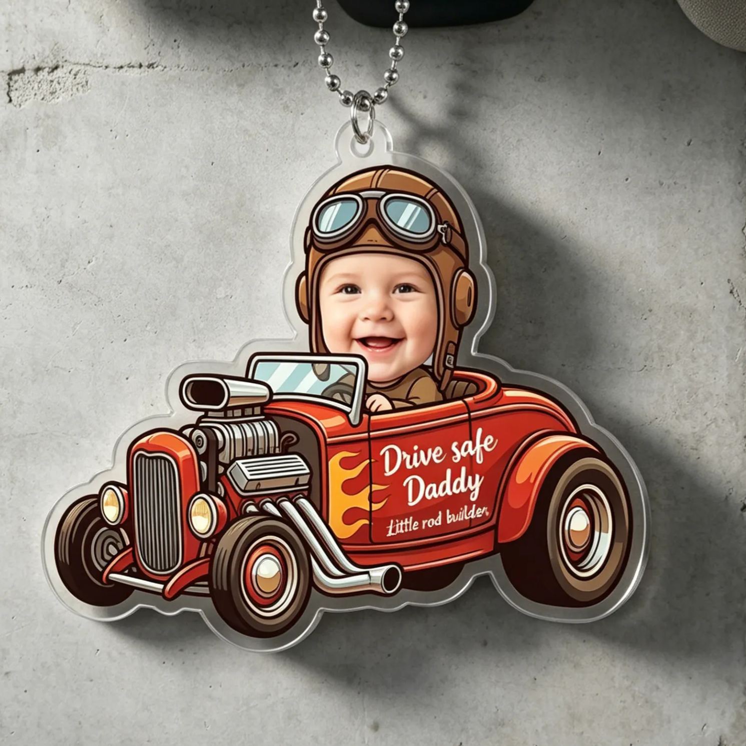 [Copy]Personalized Photo Mini Mechanic Baby Under Hood Rearview Mirror Acrylic Car Ornament