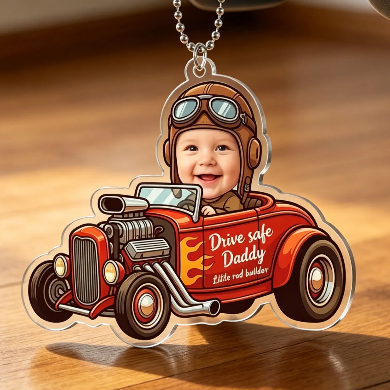[Copy]Personalized Photo Mini Mechanic Baby Under Hood Rearview Mirror Acrylic Car Ornament