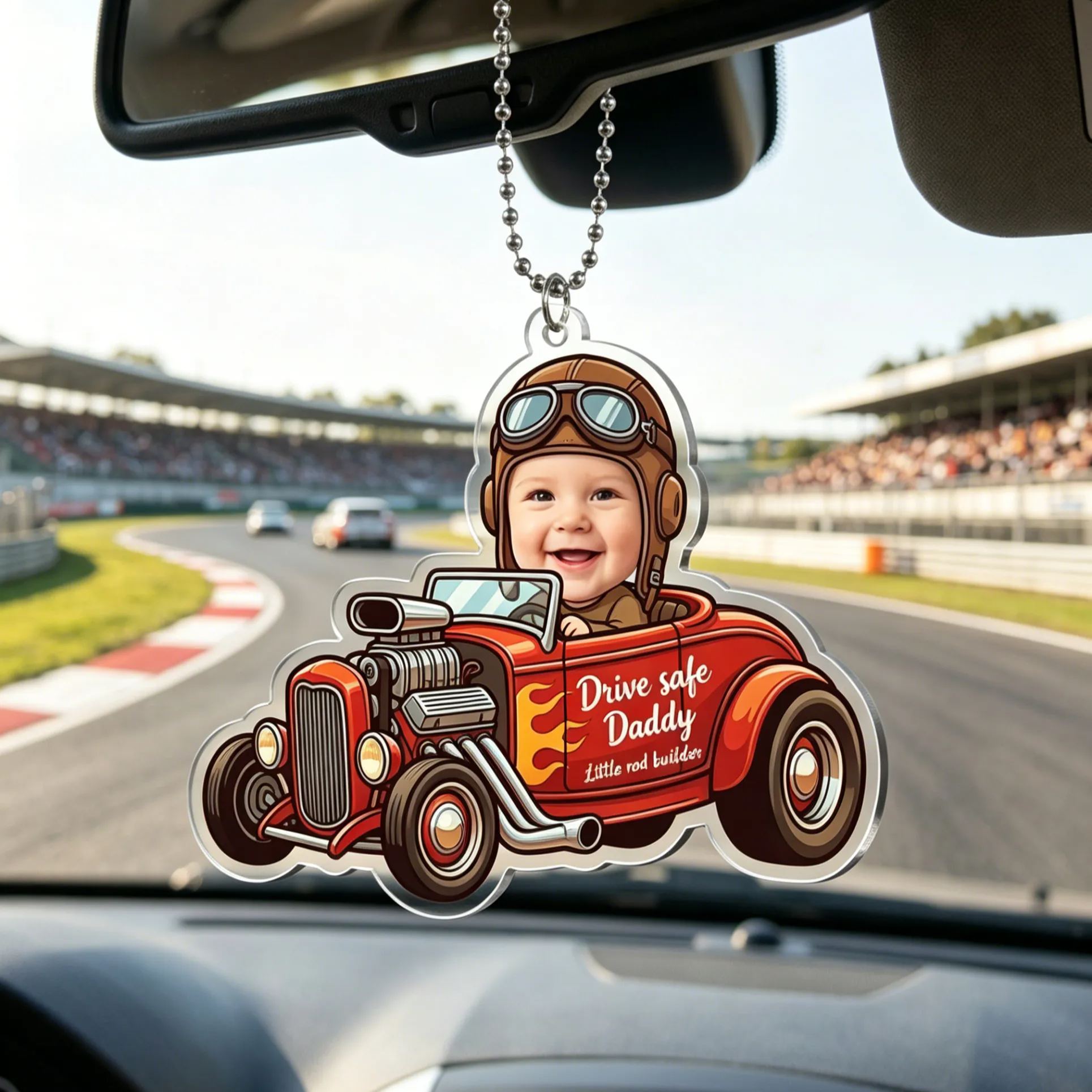 [Copy]Personalized Photo Mini Mechanic Baby Under Hood Rearview Mirror Acrylic Car Ornament