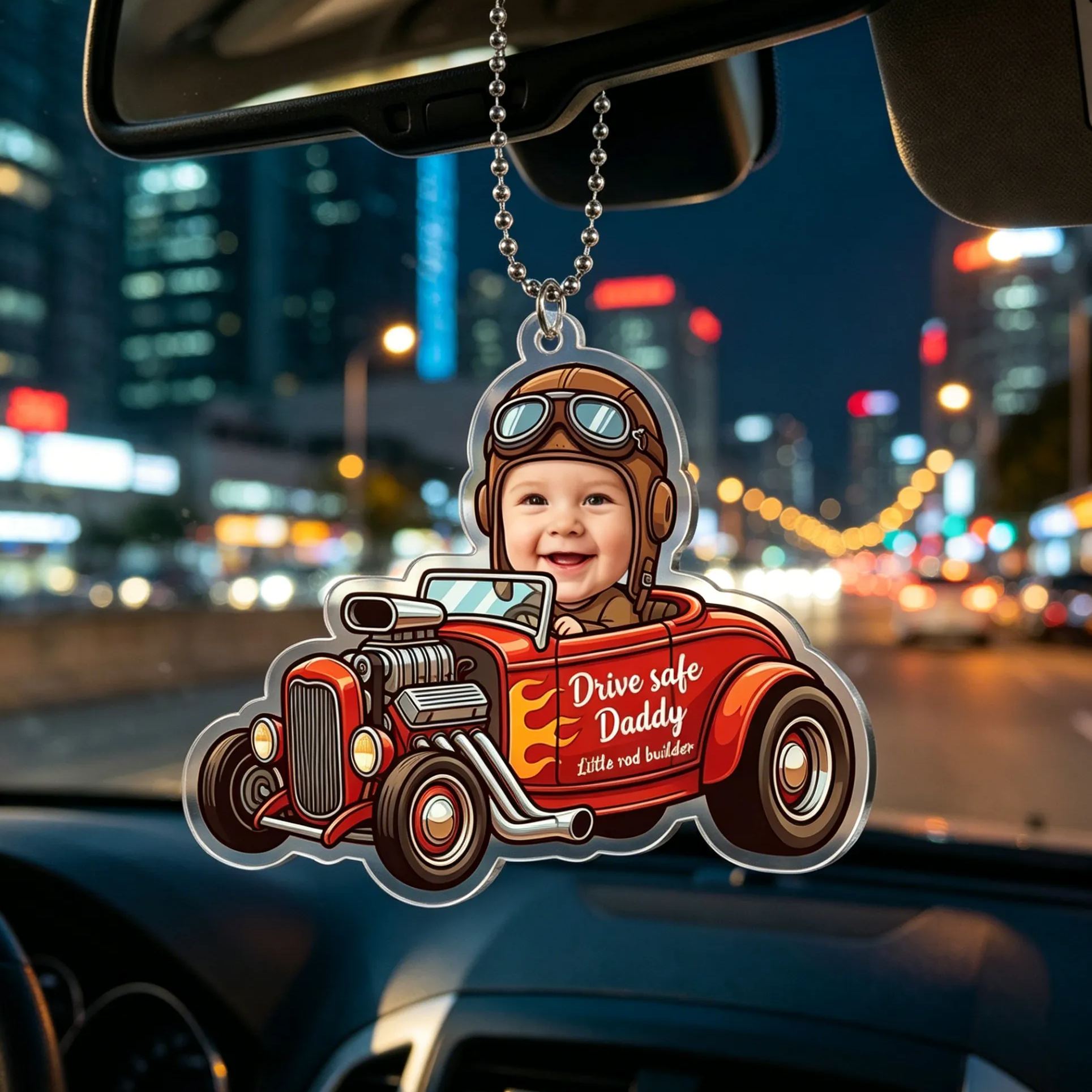 [Copy]Personalized Photo Mini Mechanic Baby Under Hood Rearview Mirror Acrylic Car Ornament