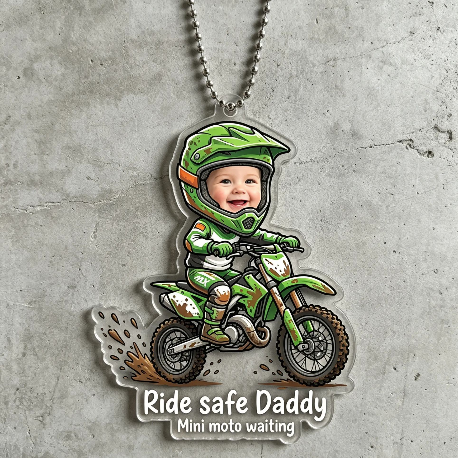 [Copy]Personalized Photo Vintage Hot Rod Little Driver Drive Safe Daddy Acrylic Rearview Mirror Car Ornament Description