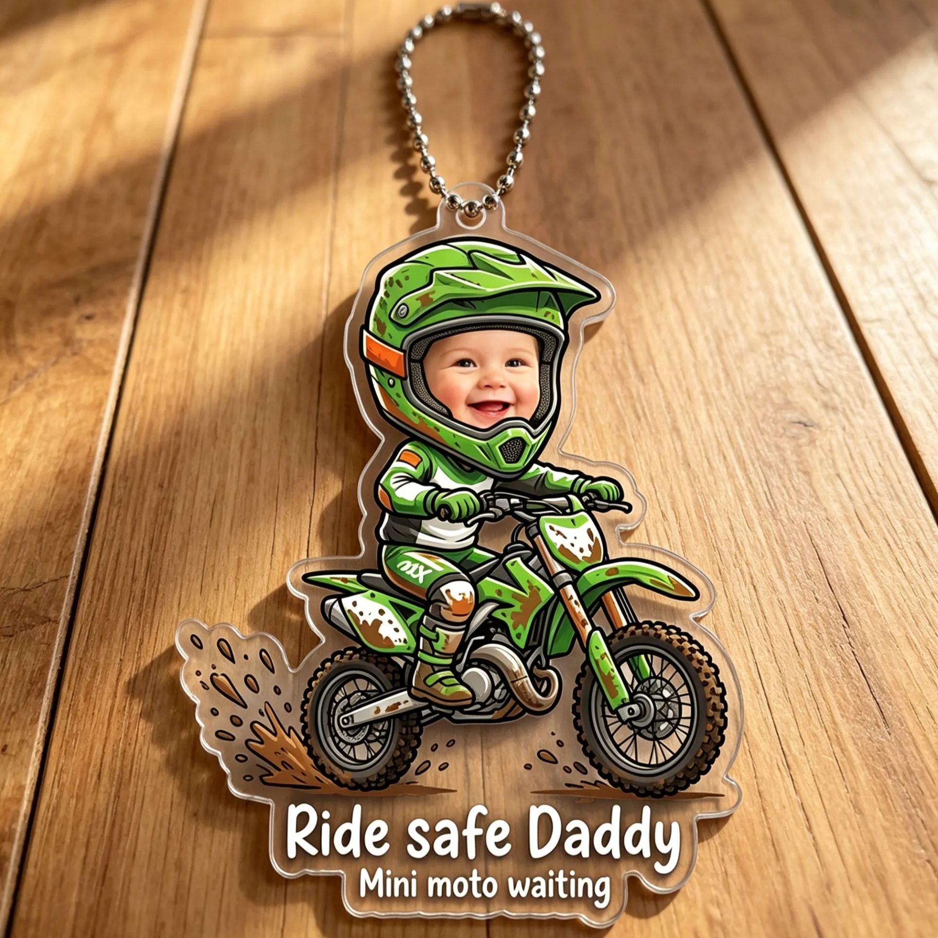 [Copy]Personalized Photo Vintage Hot Rod Little Driver Drive Safe Daddy Acrylic Rearview Mirror Car Ornament Description