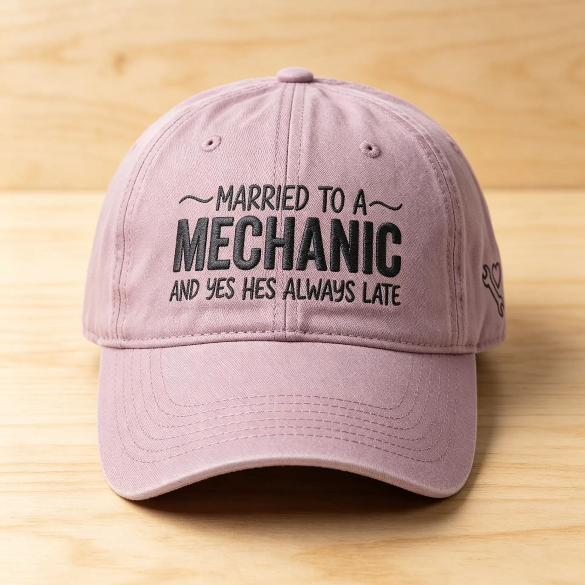Personalized Married To A Mechanic Quote Embroidered Washed Baseball Cap